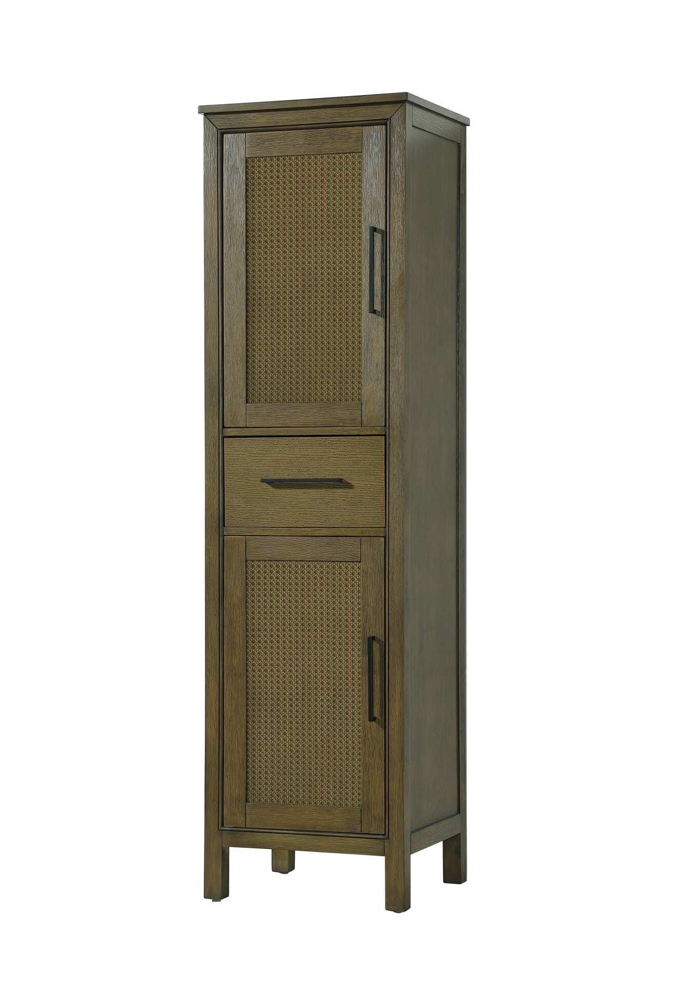 Dimensions
Length: 20"
Width: 18"
Height: 72"
Extension:
Depth:
Table Top Width: 20"
Specifications
Assembly Required: NO
Distressed Finish: NO
Finish (Color): Hazel Oak
Cabinet Material: MDF and Solid wood
Hardware Finish: Black
Harware Material: Aluminum alloy
Product Shape: Rectangle
Product Type: Bathroom Storage Cabinet
Product Warranty: 1 year limited
121
Wire Included: No
Wood Type: rubberwood
Shipment type: LTL
Drawers
Drawers Included: YES
Number of Drawers: 1
False Drawers: NO
Drawer Width: 15.375
Drawer Depth: 15.125
Drawer Height: 7.625
Drawer Handle Designs: Bar pull
Shelves
Number of Shelves: 2
Shelf Width: 17.25
Cabinets
Number of Cabinets: 2
Cabinet Interior Width: 15.375
Cabinet Interior Depth: 17.32
Cabinet Interior Height: 26.875,27.125 - alternate view