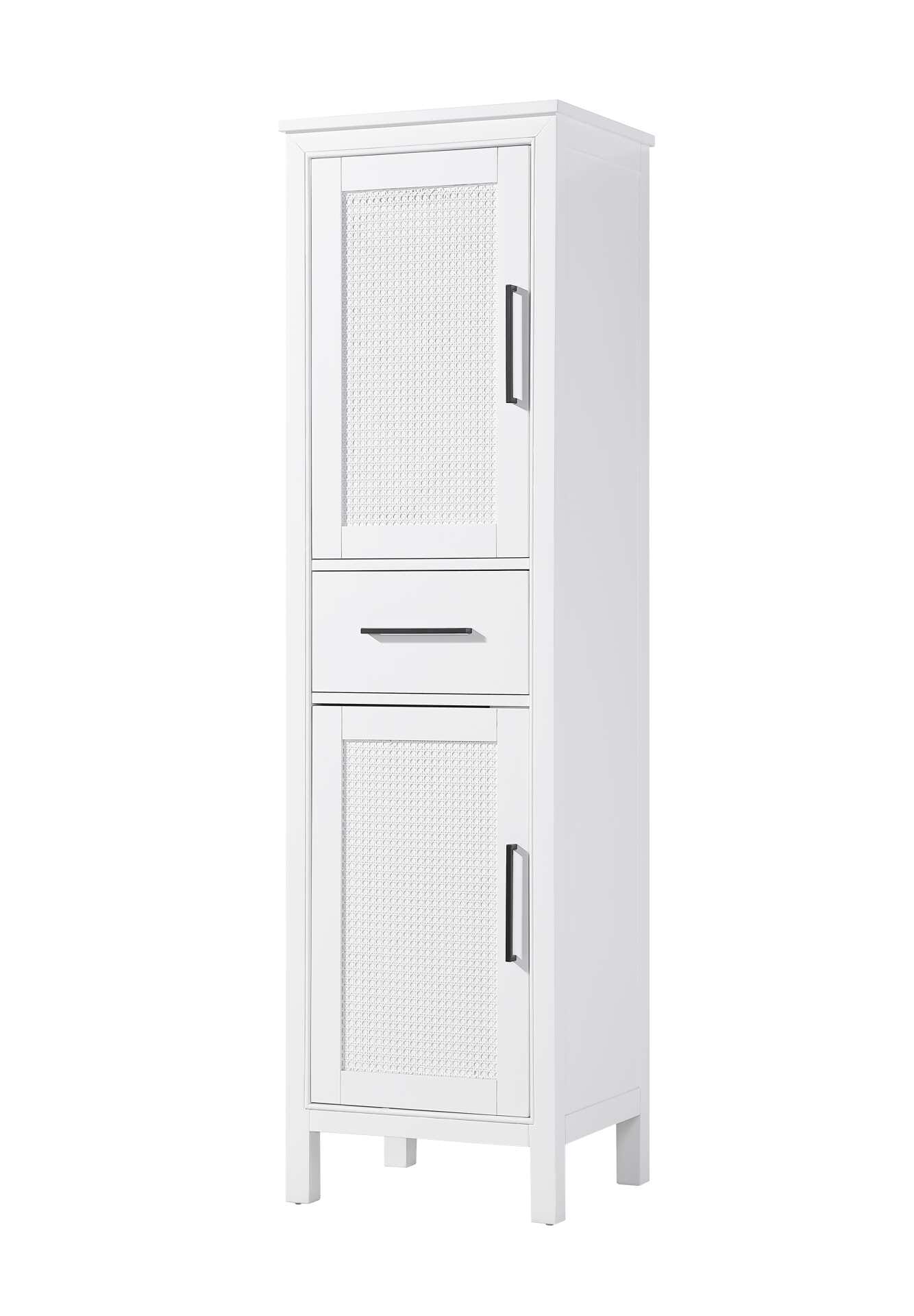 Dimensions
Length: 20"
Width: 18"
Height: 72"
Extension:
Depth:
Table Top Width: 20"
Specifications
Assembly Required: NO
Distressed Finish: NO
Finish (Color): White
Cabinet Material: MDF and Solid wood
Hardware Finish: Black
Harware Material: Aluminum alloy
Product Shape: Rectangle
Product Type: Bathroom Storage Cabinet
Product Warranty: 1 year limited
121
Wire Included: No
Wood Type: rubberwood
Shipment type: LTL
Drawers
Drawers Included: YES
Number of Drawers: 1
False Drawers: NO
Drawer Width: 15.375
Drawer Depth: 15.125
Drawer Height: 7.625
Drawer Handle Designs: Bar pull
Shelves
Number of Shelves: 2
Shelf Width: 17.25
Cabinets
Number of Cabinets: 2
Cabinet Interior Width: 15.375
Cabinet Interior Depth: 17.32
Cabinet Interior Height: 26.875,27.125 - alternate view