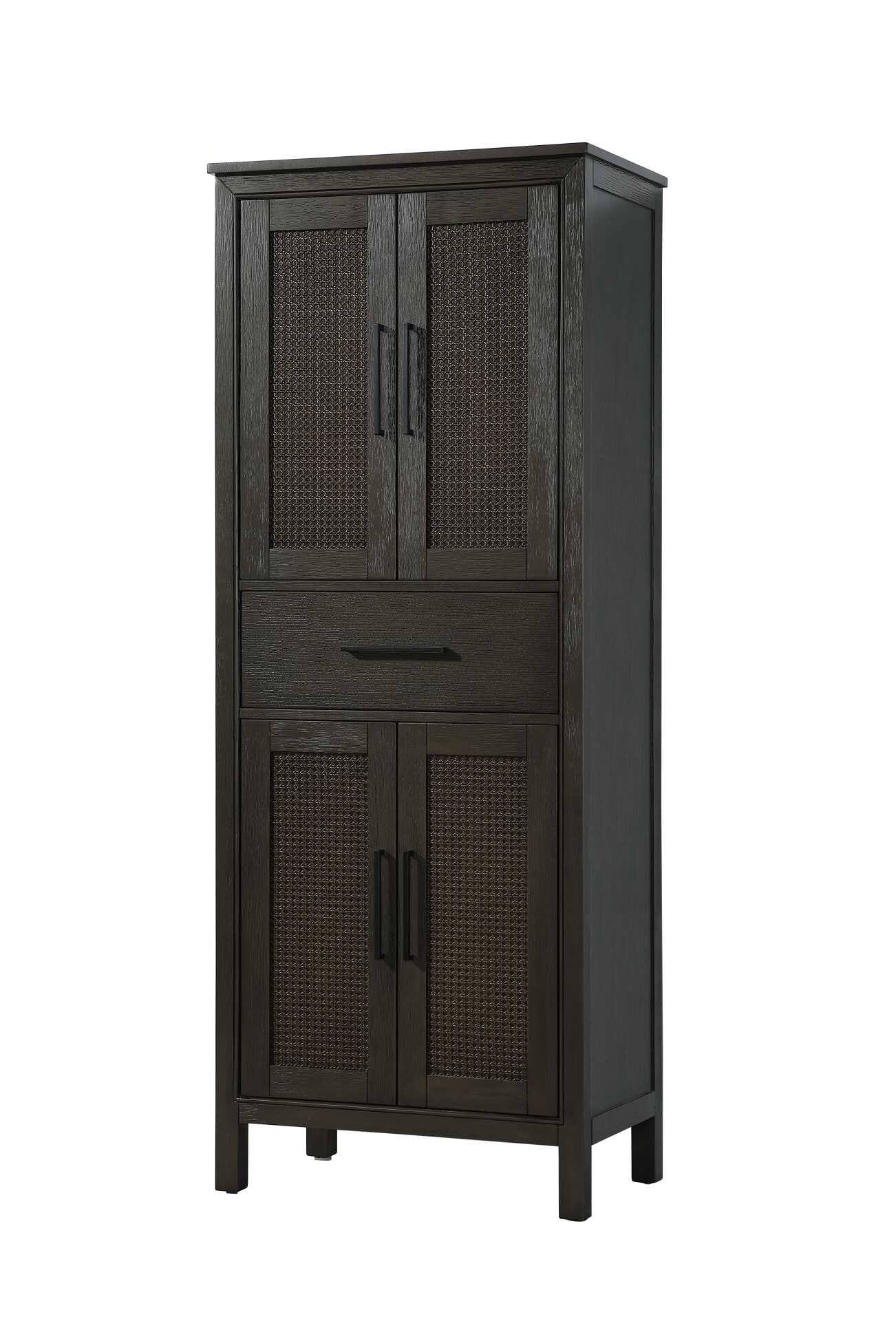 Dimensions
Length: 28"
Width: 18"
Height: 72"
Extension:
Depth:
Table Top Width: 28"
Specifications
Assembly Required: NO
Distressed Finish: NO
Finish (Color): Chocolate Oak
Cabinet Material: MDF and Solid wood
Hardware Finish: Black
Harware Material: Aluminum alloy
Product Shape: Rectangle
Product Type: Bathroom Storage Cabinet
Product Warranty: 1 year limited
150
Wire Included: No
Wood Type: rubberwood
Shipment type: LTL
Drawers
Drawers Included: YES
Number of Drawers: 1
False Drawers: NO
Drawer Width: 23.25
Drawer Depth: 15.125
Drawer Height: 7.625
Drawer Handle Designs: Bar pull
Shelves
Number of Shelves: 2
Shelf Width: 25.25
Cabinets
Number of Cabinets: 2
Cabinet Interior Width: 23.25
Cabinet Interior Depth: 17.32
Cabinet Interior Height: 26.875,27.125 - alternate view