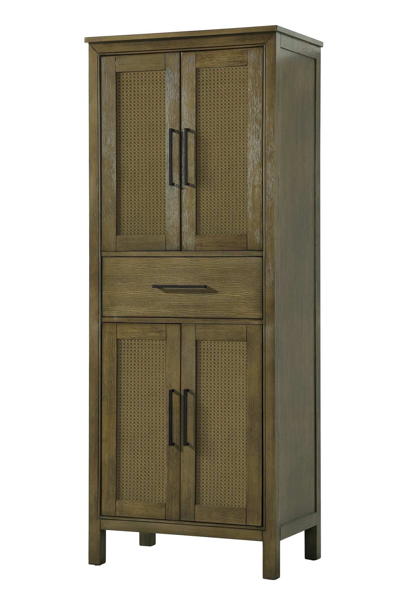 Dimensions
Length: 28"
Width: 18"
Height: 72"
Extension:
Depth:
Table Top Width: 28"
Specifications
Assembly Required: NO
Distressed Finish: NO
Finish (Color): Hazel Oak
Cabinet Material: MDF and Solid wood
Hardware Finish: Black
Harware Material: Aluminum alloy
Product Shape: Rectangle
Product Type: Bathroom Storage Cabinet
Product Warranty: 1 year limited
150
Wire Included: No
Wood Type: rubberwood
Shipment type: LTL
Drawers
Drawers Included: YES
Number of Drawers: 1
False Drawers: NO
Drawer Width: 23.25
Drawer Depth: 15.125
Drawer Height: 7.625
Drawer Handle Designs: Bar pull
Shelves
Number of Shelves: 2
Shelf Width: 25.25
Cabinets
Number of Cabinets: 2
Cabinet Interior Width: 23.25
Cabinet Interior Depth: 17.32
Cabinet Interior Height: 26.875,27.125 - alternate view