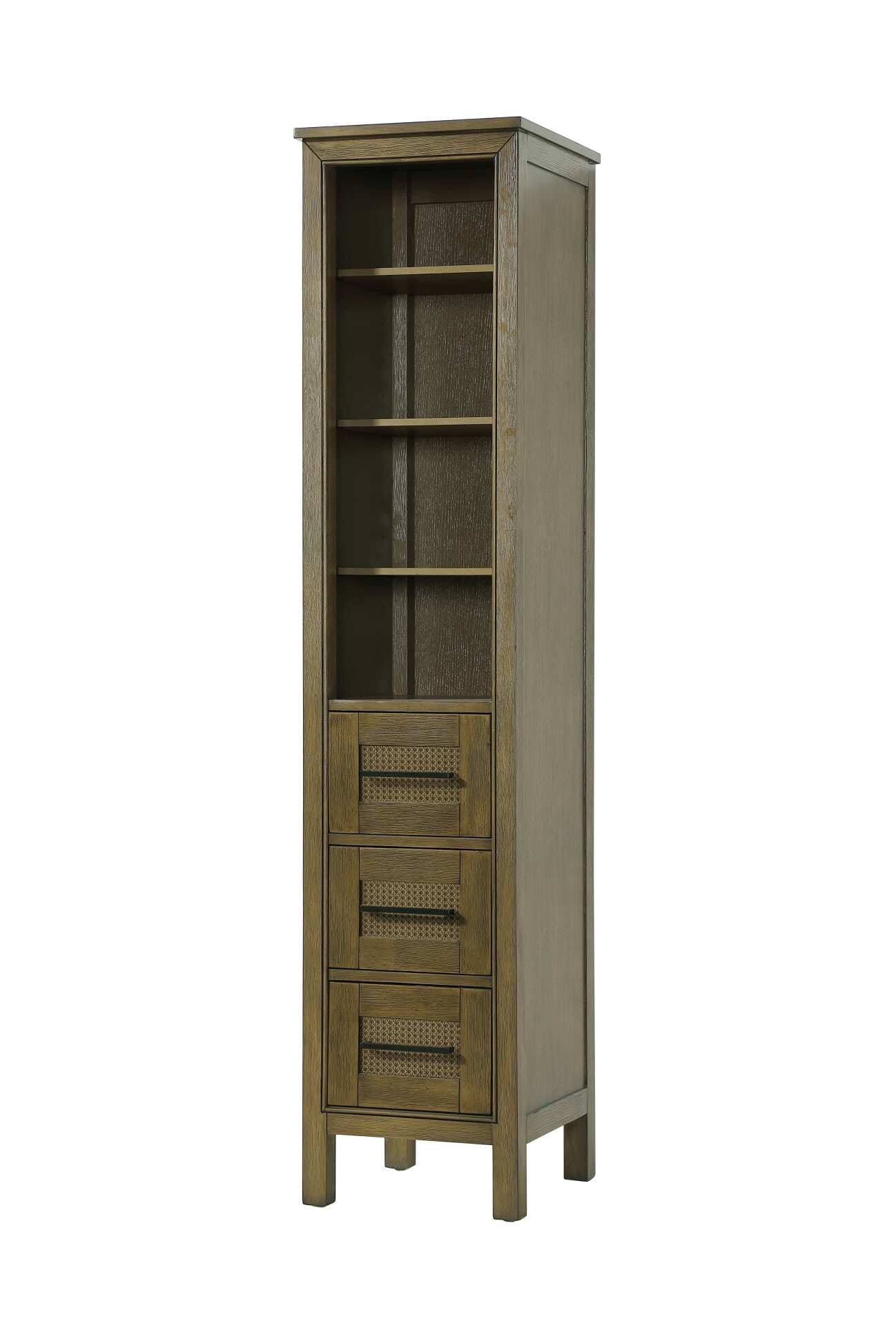 Dimensions
Length: 16"
Width: 18"
Height: 72"
Extension:
Depth:
Table Top Width: 16"
Specifications
Assembly Required: NO
Distressed Finish: NO
Finish (Color): Hazel Oak
Cabinet Material: MDF and Solid wood
Hardware Finish: Black
Harware Material: Aluminum alloy
Product Shape: Rectangle
Product Type: Bathroom Storage Cabinet
Product Warranty: 1 year limited
119
Wire Included: No
Wood Type: rubberwood
Shipment type: LTL
Drawers
Drawers Included: YES
Number of Drawers: 3
False Drawers: NO
Drawer Width: 11.25
Drawer Depth: 15.125
Drawer Height: 8.375
Drawer Handle Designs: Bar pull
Shelves
Number of Shelves: 3
Shelf Width: 13.25
Cabinets
Number of Cabinets: 0
Cabinet Interior Width:
Cabinet Interior Depth:
Cabinet Interior Height: - alternate view