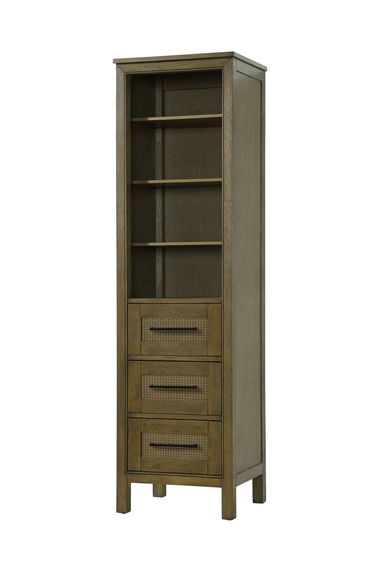 Dimensions
Length: 20"
Width: 18"
Height: 72"
Extension:
Depth:
Table Top Width: 20"
Specifications
Assembly Required: NO
Distressed Finish: NO
Finish (Color): Hazel Oak
Cabinet Material: MDF and Solid wood
Hardware Finish: Black
Harware Material: Aluminum alloy
Product Shape: Rectangle
Product Type: Bathroom Storage Cabinet
Product Warranty: 1 year limited
134
Wire Included: No
Wood Type: rubberwood
Shipment type: LTL
Drawers
Drawers Included: YES
Number of Drawers: 3
False Drawers: NO
Drawer Width: 15.375
Drawer Depth: 15.125
Drawer Height: 8.375
Drawer Handle Designs: Bar pull
Shelves
Number of Shelves: 3
Shelf Width: 17.25
Cabinets
Number of Cabinets: 0
Cabinet Interior Width:
Cabinet Interior Depth:
Cabinet Interior Height: - alternate view
