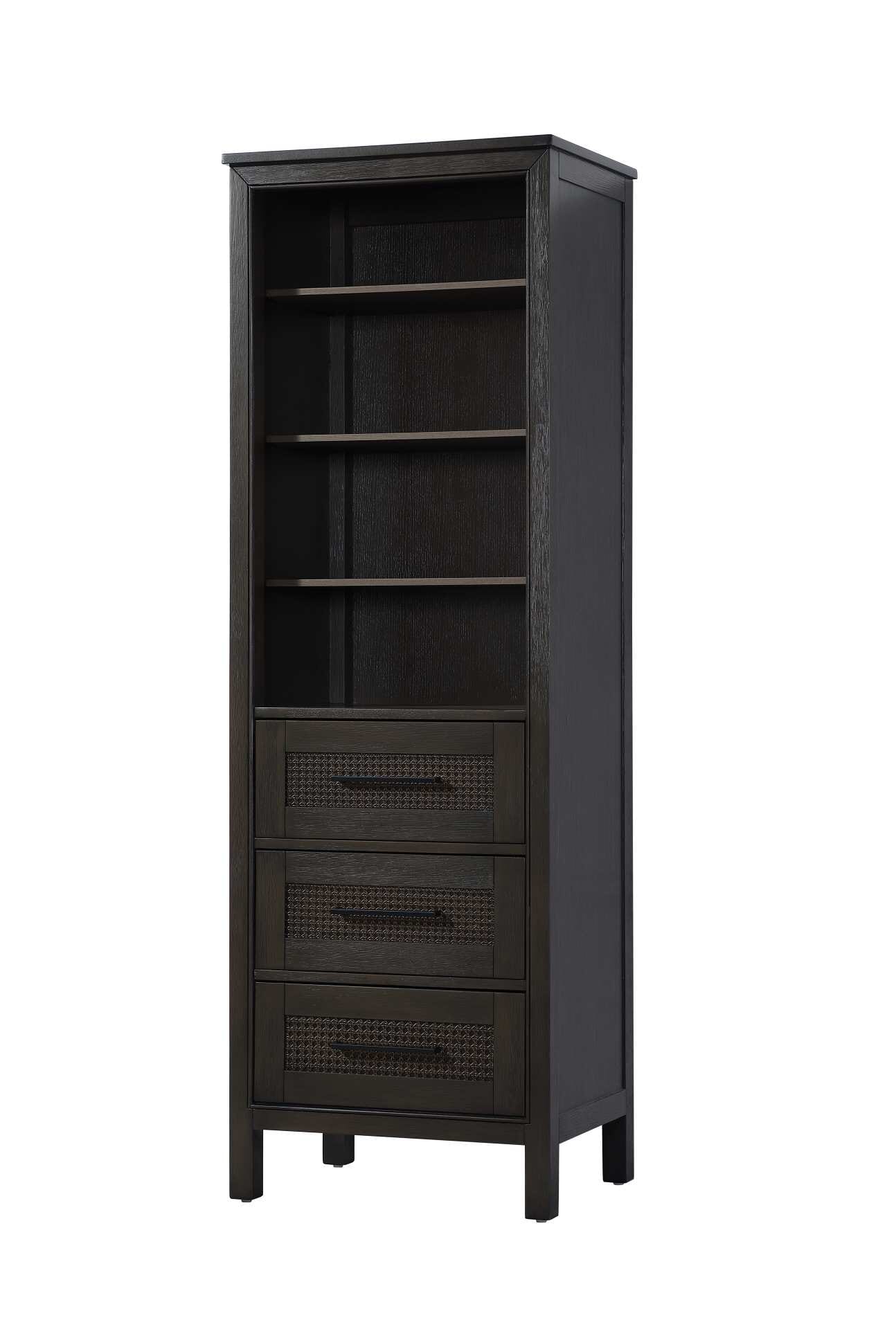 Dimensions
Length: 24"
Width: 18"
Height: 72"
Extension:
Depth:
Table Top Width: 24"
Specifications
Assembly Required: NO
Distressed Finish: NO
Finish (Color): Chocolate Oak
Cabinet Material: MDF and Solid wood
Hardware Finish: Black
Harware Material: Aluminum alloy
Product Shape: Rectangle
Product Type: Bathroom Storage Cabinet
Product Warranty: 1 year limited
150
Wire Included: No
Wood Type: rubberwood
Shipment type: LTL
Drawers
Drawers Included: YES
Number of Drawers: 3
False Drawers: NO
Drawer Width: 19.375
Drawer Depth: 15.125
Drawer Height: 8.375
Drawer Handle Designs: Bar pull
Shelves
Number of Shelves: 3
Shelf Width: 21.25
Cabinets
Number of Cabinets: 0
Cabinet Interior Width:
Cabinet Interior Depth:
Cabinet Interior Height: - alternate view