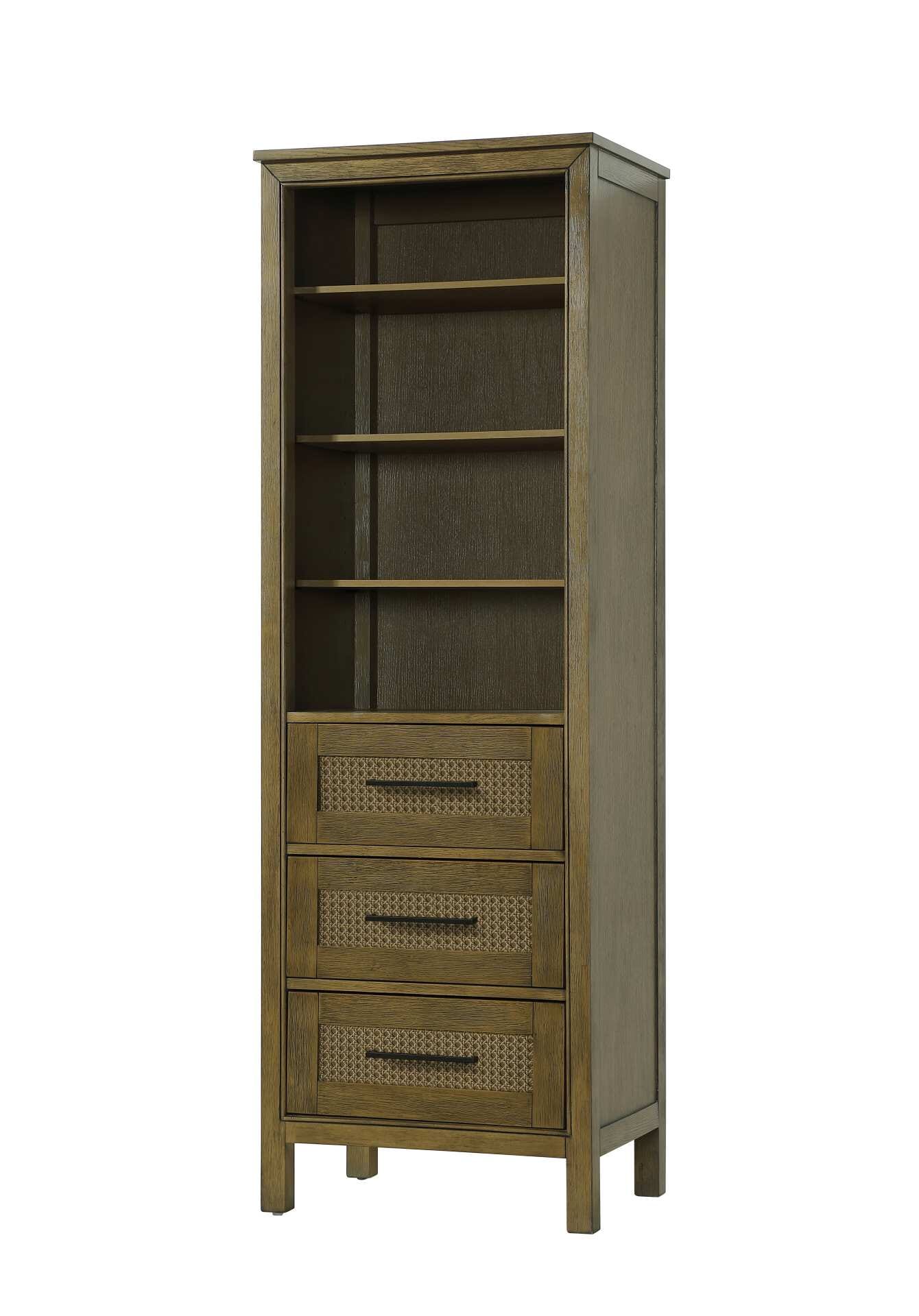 Dimensions
Length: 24"
Width: 18"
Height: 72"
Extension:
Depth:
Table Top Width: 24"
Specifications
Assembly Required: NO
Distressed Finish: NO
Finish (Color): Hazel Oak
Cabinet Material: MDF and Solid wood
Hardware Finish: Black
Harware Material: Aluminum alloy
Product Shape: Rectangle
Product Type: Bathroom Storage Cabinet
Product Warranty: 1 year limited
150
Wire Included: No
Wood Type: rubberwood
Shipment type: LTL
Drawers
Drawers Included: YES
Number of Drawers: 3
False Drawers: NO
Drawer Width: 19.375
Drawer Depth: 15.125
Drawer Height: 8.375
Drawer Handle Designs: Bar pull
Shelves
Number of Shelves: 3
Shelf Width: 21.25
Cabinets
Number of Cabinets: 0
Cabinet Interior Width:
Cabinet Interior Depth:
Cabinet Interior Height: - alternate view