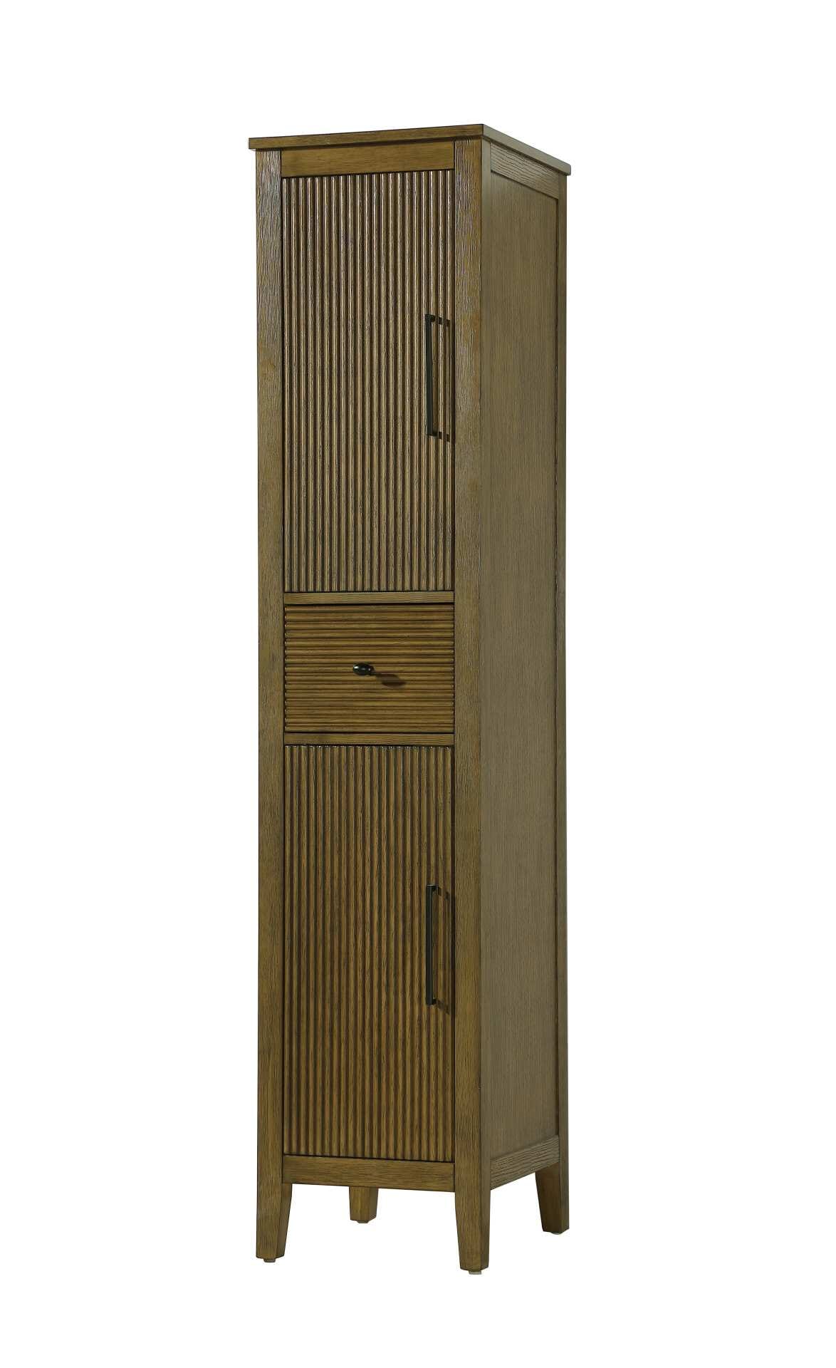 Dimensions
Length: 16"
Width: 18"
Height: 72"
Extension:
Depth:
Table Top Width: 16"
Specifications
Assembly Required: NO
Distressed Finish: NO
Finish (Color): Hazel Oak
Cabinet Material: MDF and Solid wood
Hardware Finish: Black
Harware Material: Aluminum alloy
Product Shape: Rectangle
Product Type: Bathroom Storage Cabinet
Product Warranty: 1 year limited
108
Wire Included: No
Wood Type: rubberwood
Shipment type: LTL
Drawers
Drawers Included: YES
Number of Drawers: 1
False Drawers: NO
Drawer Width: 11.25
Drawer Depth: 15.125
Drawer Height: 7.625
Drawer Handle Designs: knob
Shelves
Number of Shelves: 2
Shelf Width: 13.25
Cabinets
Number of Cabinets: 2
Cabinet Interior Width: 11.5
Cabinet Interior Depth: 17.32
Cabinet Interior Height: 26.875,27.125 - alternate view