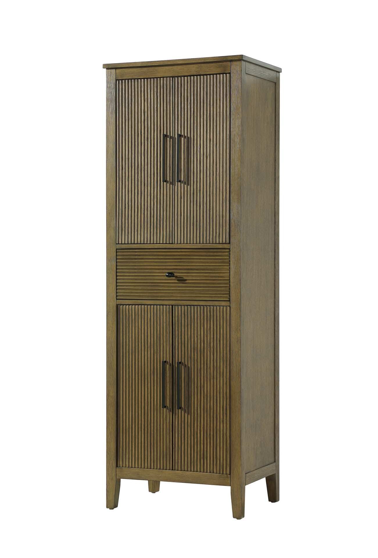 Dimensions
Length: 24"
Width: 18"
Height: 72"
Extension:
Depth:
Table Top Width: 24"
Specifications
Assembly Required: NO
Distressed Finish: NO
Finish (Color): Hazel Oak
Cabinet Material: MDF and Solid wood
Hardware Finish: Black
Harware Material: Aluminum alloy
Product Shape: Rectangle
Product Type: Bathroom Storage Cabinet
Product Warranty: 1 year limited
141
Wire Included: No
Wood Type: rubberwood
Shipment type: LTL
Drawers
Drawers Included: YES
Number of Drawers: 1
False Drawers: NO
Drawer Width: 19.375
Drawer Depth: 15.125
Drawer Height: 7.625
Drawer Handle Designs: knob
Shelves
Number of Shelves: 2
Shelf Width: 21.25
Cabinets
Number of Cabinets: 2
Cabinet Interior Width: 19.5
Cabinet Interior Depth: 17.32
Cabinet Interior Height: 26.875,27.125 - alternate view