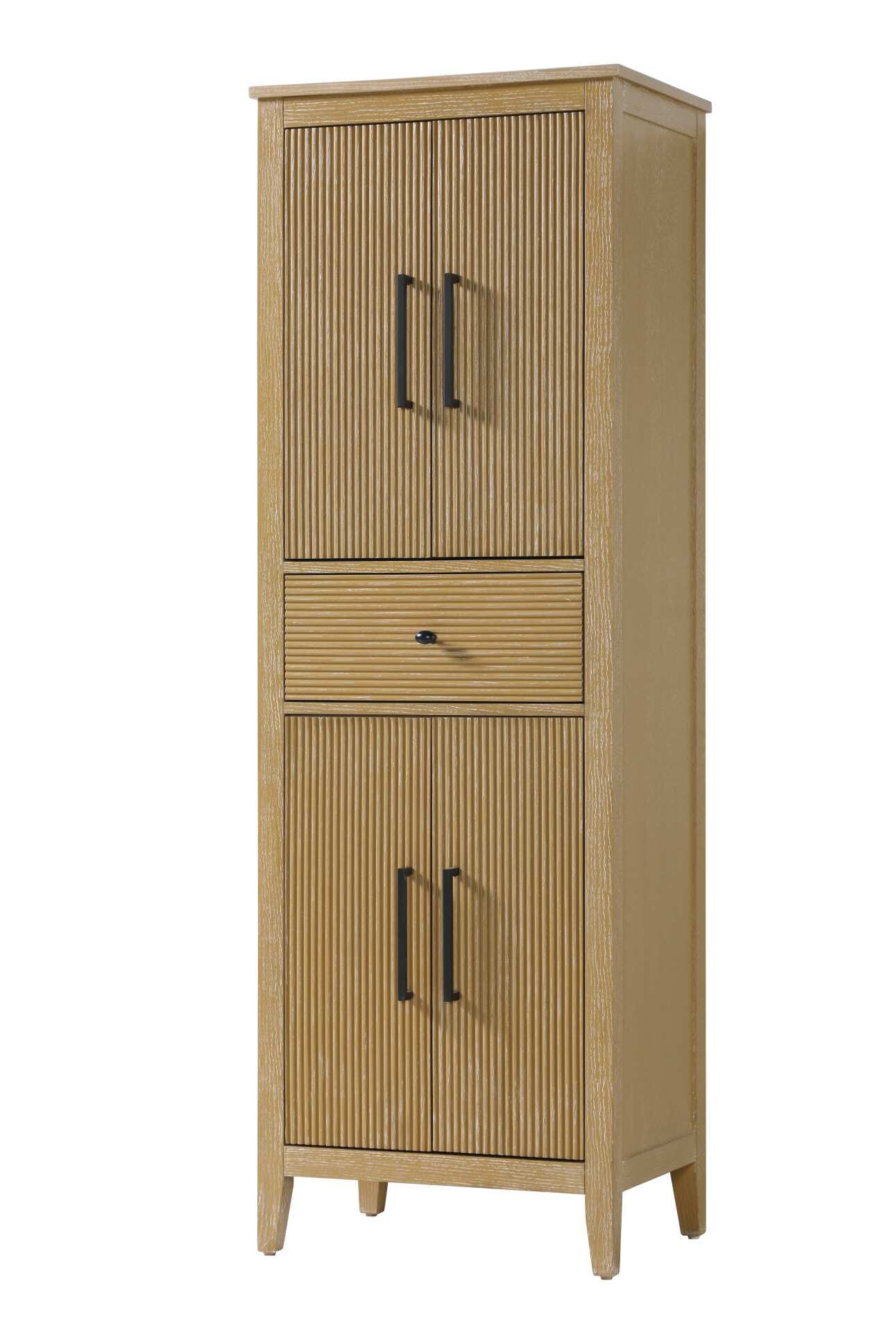 Dimensions
Length: 24"
Width: 18"
Height: 72"
Extension:
Depth:
Table Top Width: 24"
Specifications
Assembly Required: NO
Distressed Finish: NO
Finish (Color): Linen oak
Cabinet Material: MDF and Solid wood
Hardware Finish: Black
Harware Material: Aluminum alloy
Product Shape: Rectangle
Product Type: Bathroom Storage Cabinet
Product Warranty: 1 year limited
141
Wire Included: No
Wood Type: rubberwood
Shipment type: LTL
Drawers
Drawers Included: YES
Number of Drawers: 1
False Drawers: NO
Drawer Width: 19.375
Drawer Depth: 15.125
Drawer Height: 7.625
Drawer Handle Designs: knob
Shelves
Number of Shelves: 2
Shelf Width: 21.25
Cabinets
Number of Cabinets: 2
Cabinet Interior Width: 19.5
Cabinet Interior Depth: 17.32
Cabinet Interior Height: 26.875,27.125 - alternate view