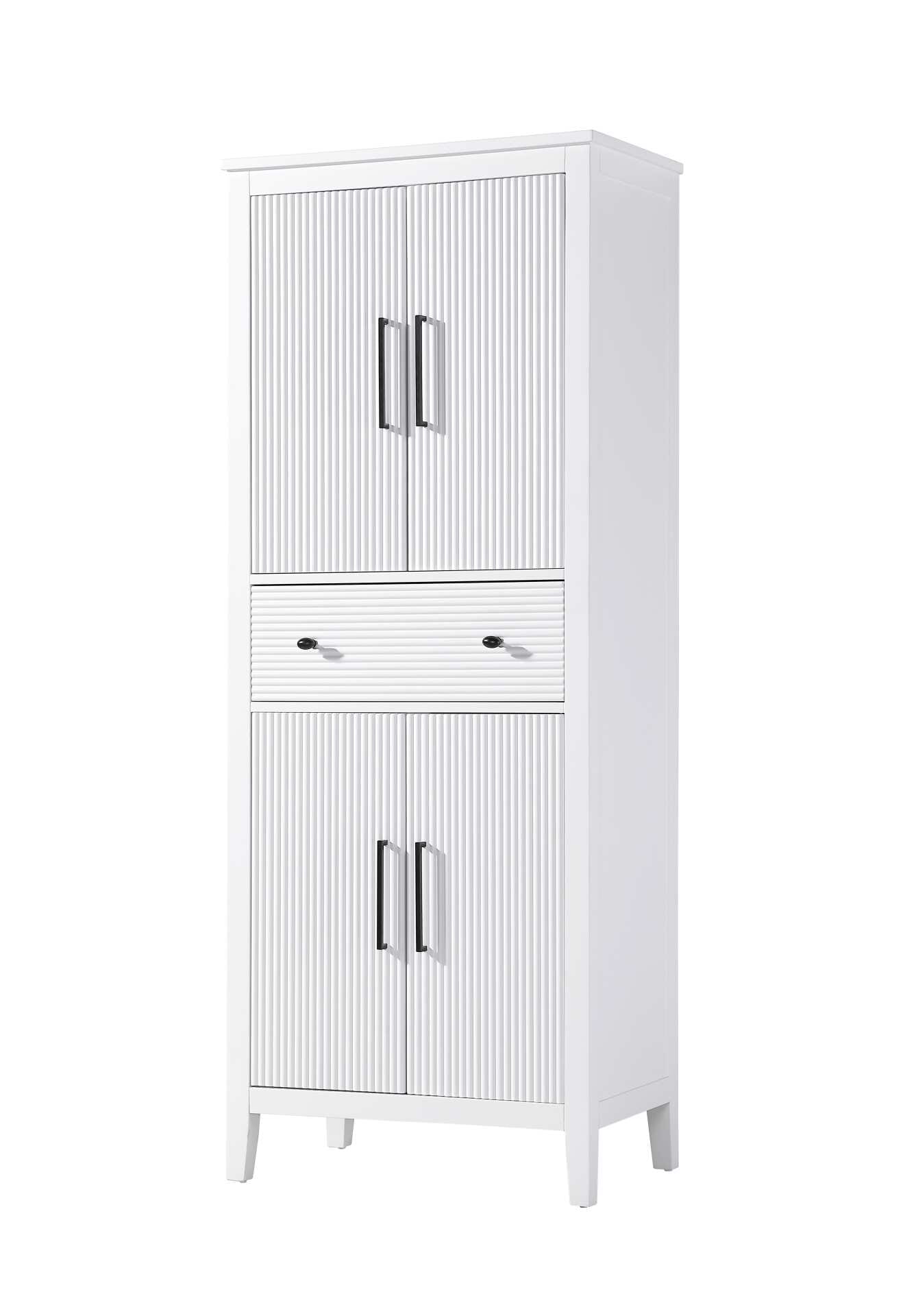 Dimensions
Length: 28"
Width: 18"
Height: 72"
Extension:
Depth:
Table Top Width: 28"
Specifications
Assembly Required: NO
Distressed Finish: NO
Finish (Color): White
Cabinet Material: MDF and Solid wood
Hardware Finish: Black
Harware Material: Aluminum alloy
Product Shape: Rectangle
Product Type: Bathroom Storage Cabinet
Product Warranty: 1 year limited
161
Wire Included: No
Wood Type: rubberwood
Shipment type: LTL
Drawers
Drawers Included: YES
Number of Drawers: 1
False Drawers: NO
Drawer Width: 23.25
Drawer Depth: 15.125
Drawer Height: 7.625
Drawer Handle Designs: knob
Shelves
Number of Shelves: 2
Shelf Width: 25.25
Cabinets
Number of Cabinets: 2
Cabinet Interior Width: 23.5
Cabinet Interior Depth: 17.32
Cabinet Interior Height: 26.875,27.125 - alternate view