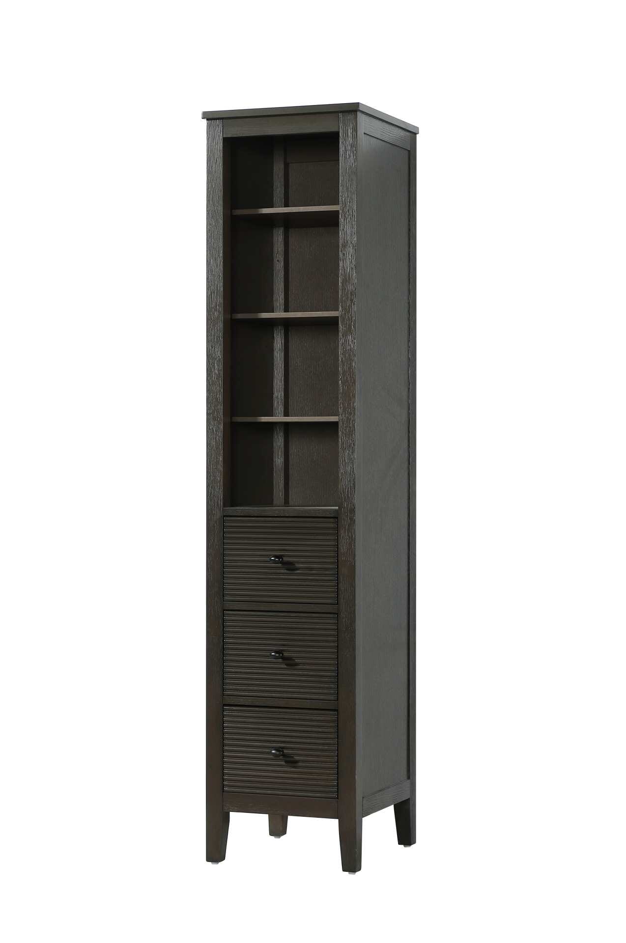 Dimensions
Length: 16"
Width: 18"
Height: 72"
Extension:
Depth:
Table Top Width: 16"
Specifications
Assembly Required: NO
Distressed Finish: NO
Finish (Color): Chocolate Oak
Cabinet Material: MDF and Solid wood
Hardware Finish: Black
Harware Material: Aluminum alloy
Product Shape: Rectangle
Product Type: Bathroom Storage Cabinet
Product Warranty: 1 year limited
119
Wire Included: No
Wood Type: rubberwood
Shipment type: LTL
Drawers
Drawers Included: YES
Number of Drawers: 3
False Drawers: NO
Drawer Width: 11.25
Drawer Depth: 15.125
Drawer Height: 8.375
Drawer Handle Designs: knob
Shelves
Number of Shelves: 3
Shelf Width: 13.25
Cabinets
Number of Cabinets: 0
Cabinet Interior Width:
Cabinet Interior Depth:
Cabinet Interior Height: - alternate view