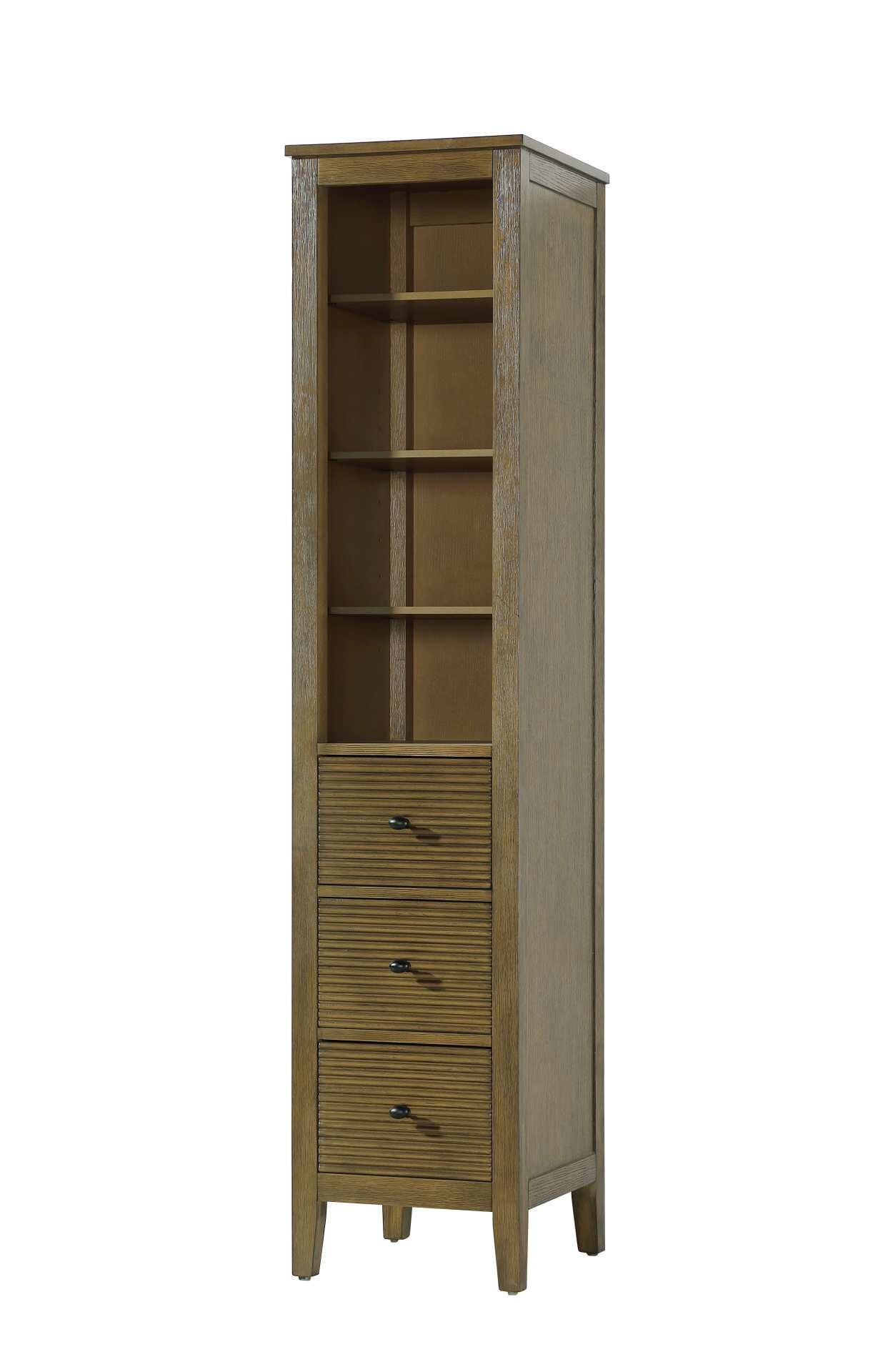 Dimensions
Length: 16"
Width: 18"
Height: 72"
Extension:
Depth:
Table Top Width: 16"
Specifications
Assembly Required: NO
Distressed Finish: NO
Finish (Color): Hazel Oak
Cabinet Material: MDF and Solid wood
Hardware Finish: Black
Harware Material: Aluminum alloy
Product Shape: Rectangle
Product Type: Bathroom Storage Cabinet
Product Warranty: 1 year limited
119
Wire Included: No
Wood Type: rubberwood
Shipment type: LTL
Drawers
Drawers Included: YES
Number of Drawers: 3
False Drawers: NO
Drawer Width: 11.25
Drawer Depth: 15.125
Drawer Height: 8.375
Drawer Handle Designs: knob
Shelves
Number of Shelves: 3
Shelf Width: 13.25
Cabinets
Number of Cabinets: 0
Cabinet Interior Width:
Cabinet Interior Depth:
Cabinet Interior Height: - alternate view