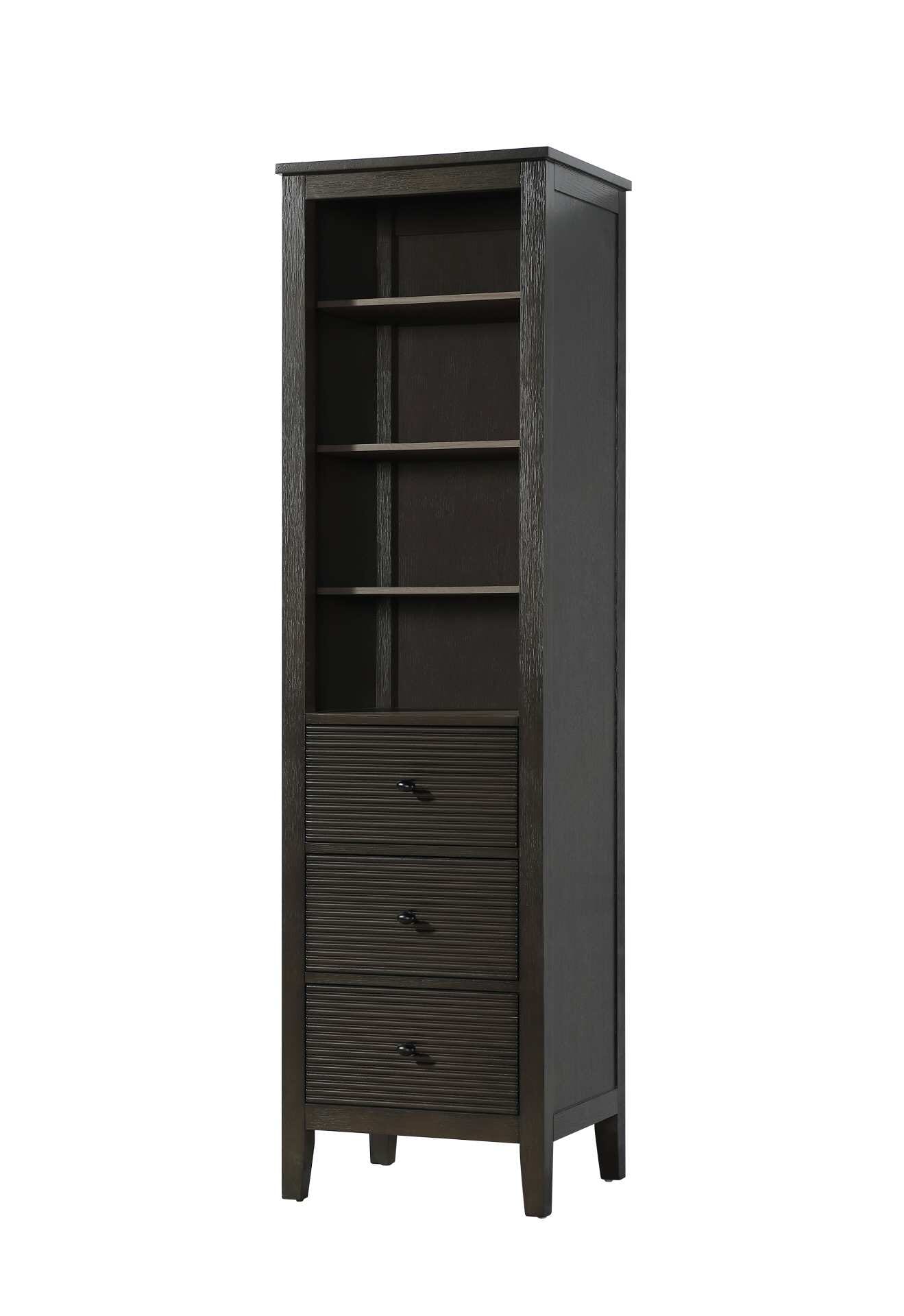 Dimensions
Length: 20"
Width: 18"
Height: 72"
Extension:
Depth:
Table Top Width: 20"
Specifications
Assembly Required: NO
Distressed Finish: NO
Finish (Color): Chocolate Oak
Cabinet Material: MDF and Solid wood
Hardware Finish: Black
Harware Material: Aluminum alloy
Product Shape: Rectangle
Product Type: Bathroom Storage Cabinet
Product Warranty: 1 year limited
134
Wire Included: No
Wood Type: rubberwood
Shipment type: LTL
Drawers
Drawers Included: YES
Number of Drawers: 3
False Drawers: NO
Drawer Width: 15.375
Drawer Depth: 15.125
Drawer Height: 8.375
Drawer Handle Designs: knob
Shelves
Number of Shelves: 3
Shelf Width: 17.25
Cabinets
Number of Cabinets: 0
Cabinet Interior Width:
Cabinet Interior Depth:
Cabinet Interior Height: - alternate view
