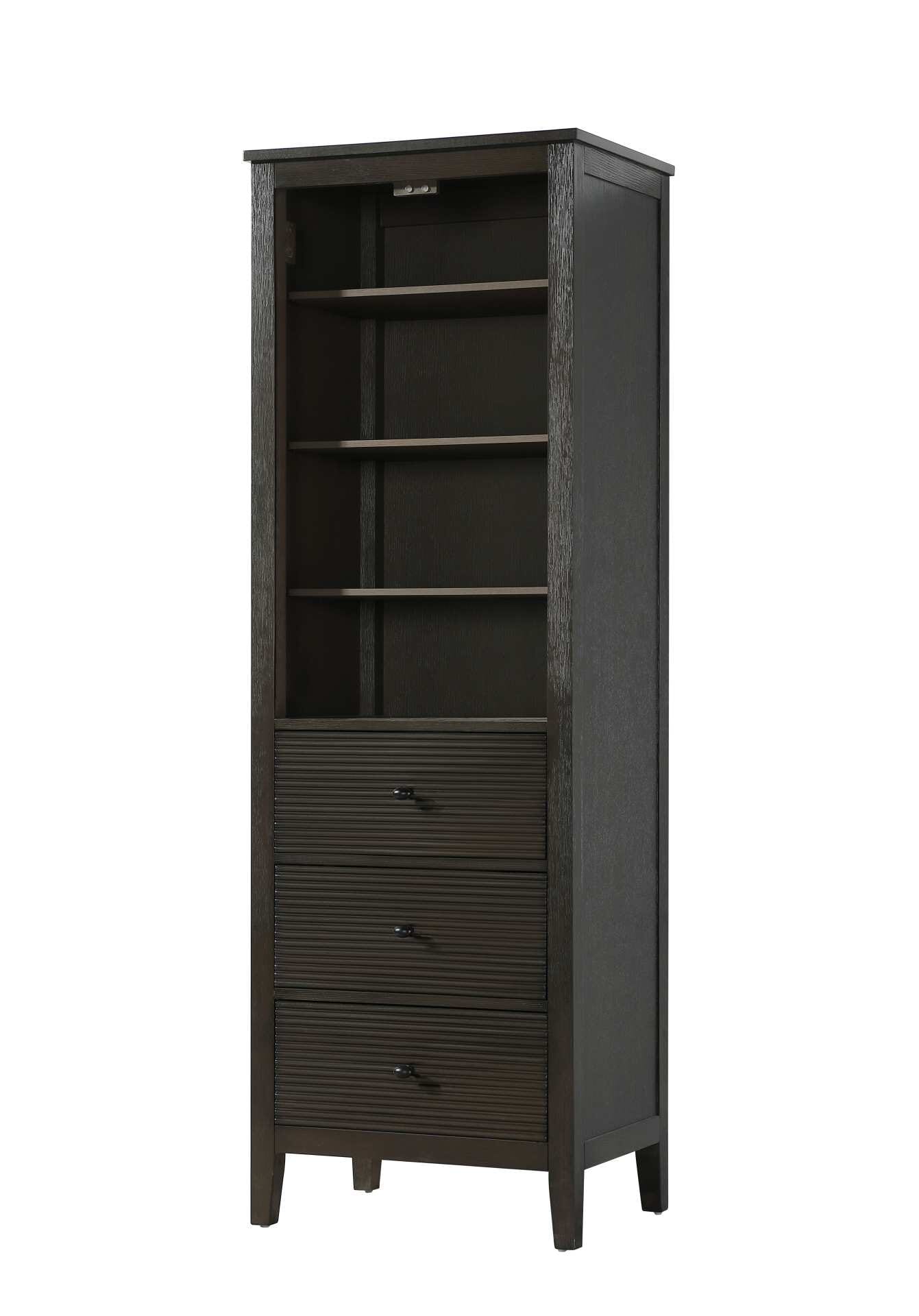 Dimensions
Length: 24"
Width: 18"
Height: 72"
Extension:
Depth:
Table Top Width: 24"
Specifications
Assembly Required: NO
Distressed Finish: NO
Finish (Color): Chocolate Oak
Cabinet Material: MDF and Solid wood
Hardware Finish: Black
Harware Material: Aluminum alloy
Product Shape: Rectangle
Product Type: Bathroom Storage Cabinet
Product Warranty: 1 year limited
150
Wire Included: No
Wood Type: rubberwood
Shipment type: LTL
Drawers
Drawers Included: YES
Number of Drawers: 3
False Drawers: NO
Drawer Width: 19.375
Drawer Depth: 15.125
Drawer Height: 8.375
Drawer Handle Designs: knob
Shelves
Number of Shelves: 3
Shelf Width: 21.25
Cabinets
Number of Cabinets: 0
Cabinet Interior Width:
Cabinet Interior Depth:
Cabinet Interior Height: - alternate view