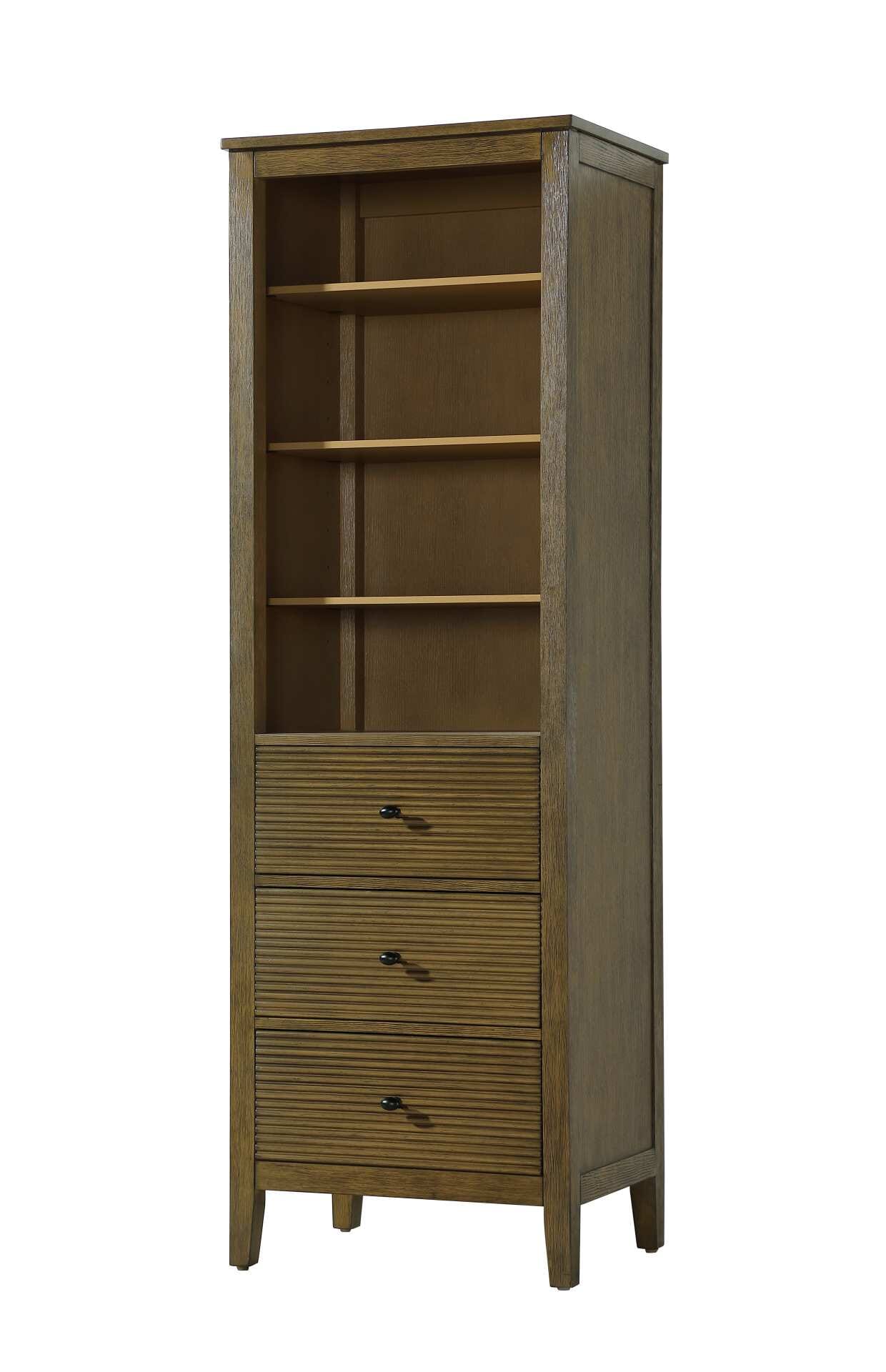 Dimensions
Length: 24"
Width: 18"
Height: 72"
Extension:
Depth:
Table Top Width: 24"
Specifications
Assembly Required: NO
Distressed Finish: NO
Finish (Color): Hazel Oak
Cabinet Material: MDF and Solid wood
Hardware Finish: Black
Harware Material: Aluminum alloy
Product Shape: Rectangle
Product Type: Bathroom Storage Cabinet
Product Warranty: 1 year limited
150
Wire Included: No
Wood Type: rubberwood
Shipment type: LTL
Drawers
Drawers Included: YES
Number of Drawers: 3
False Drawers: NO
Drawer Width: 19.375
Drawer Depth: 15.125
Drawer Height: 8.375
Drawer Handle Designs: knob
Shelves
Number of Shelves: 3
Shelf Width: 21.25
Cabinets
Number of Cabinets: 0
Cabinet Interior Width:
Cabinet Interior Depth:
Cabinet Interior Height: - alternate view