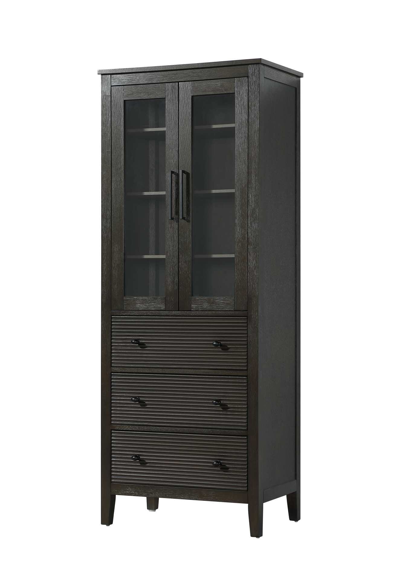 Dimensions
Length: 28"
Width: 18"
Height: 72"
Extension:
Depth:
Table Top Width: 28"
Specifications
Assembly Required: NO
Distressed Finish: NO
Finish (Color): Chocolate Oak
Cabinet Material: MDF and Solid wood and glass
Hardware Finish: Black
Harware Material: Aluminum alloy
Product Shape: Rectangle
Product Type: Bathroom Storage Cabinet
Product Warranty: 1 year limited
176
Wire Included: No
Wood Type: rubberwood
Shipment type: LTL
Drawers
Drawers Included: YES
Number of Drawers: 3
False Drawers: NO
Drawer Width: 23.25
Drawer Depth: 15.125
Drawer Height: 9.75
Drawer Handle Designs: knob
Shelves
Number of Shelves: 3
Shelf Width: 25.25
Cabinets
Number of Cabinets: 1
Cabinet Interior Width: 23.5
Cabinet Interior Depth: 17.32
Cabinet Interior Height: 31.375 - alternate view