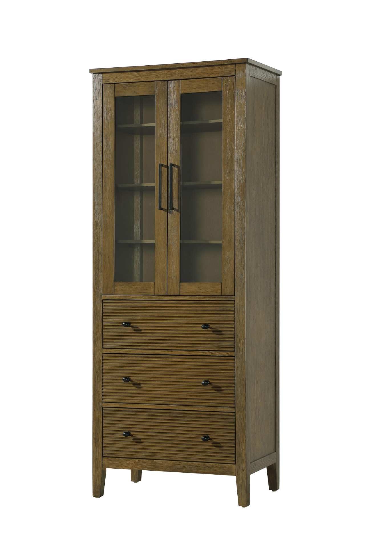 Dimensions
Length: 28"
Width: 18"
Height: 72"
Extension:
Depth:
Table Top Width: 28"
Specifications
Assembly Required: NO
Distressed Finish: NO
Finish (Color): Hazel Oak
Cabinet Material: MDF and Solid wood and glass
Hardware Finish: Black
Harware Material: Aluminum alloy
Product Shape: Rectangle
Product Type: Bathroom Storage Cabinet
Product Warranty: 1 year limited
176
Wire Included: No
Wood Type: rubberwood
Shipment type: LTL
Drawers
Drawers Included: YES
Number of Drawers: 3
False Drawers: NO
Drawer Width: 23.25
Drawer Depth: 15.125
Drawer Height: 9.75
Drawer Handle Designs: knob
Shelves
Number of Shelves: 3
Shelf Width: 25.25
Cabinets
Number of Cabinets: 1
Cabinet Interior Width: 23.5
Cabinet Interior Depth: 17.32
Cabinet Interior Height: 31.375 - alternate view