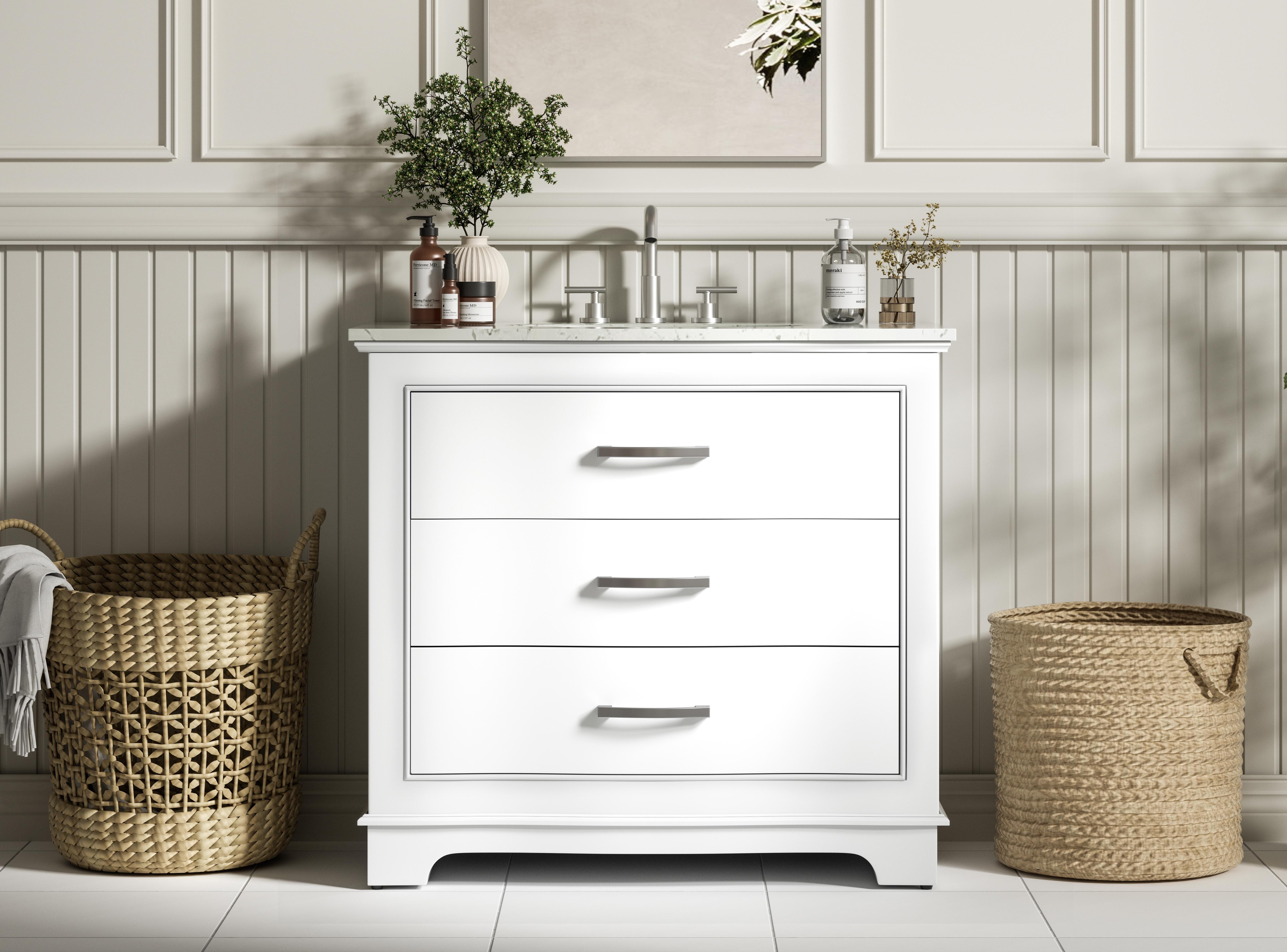 Modern Fitting 36 inch Single Bathroom Vanity in White with Color Options