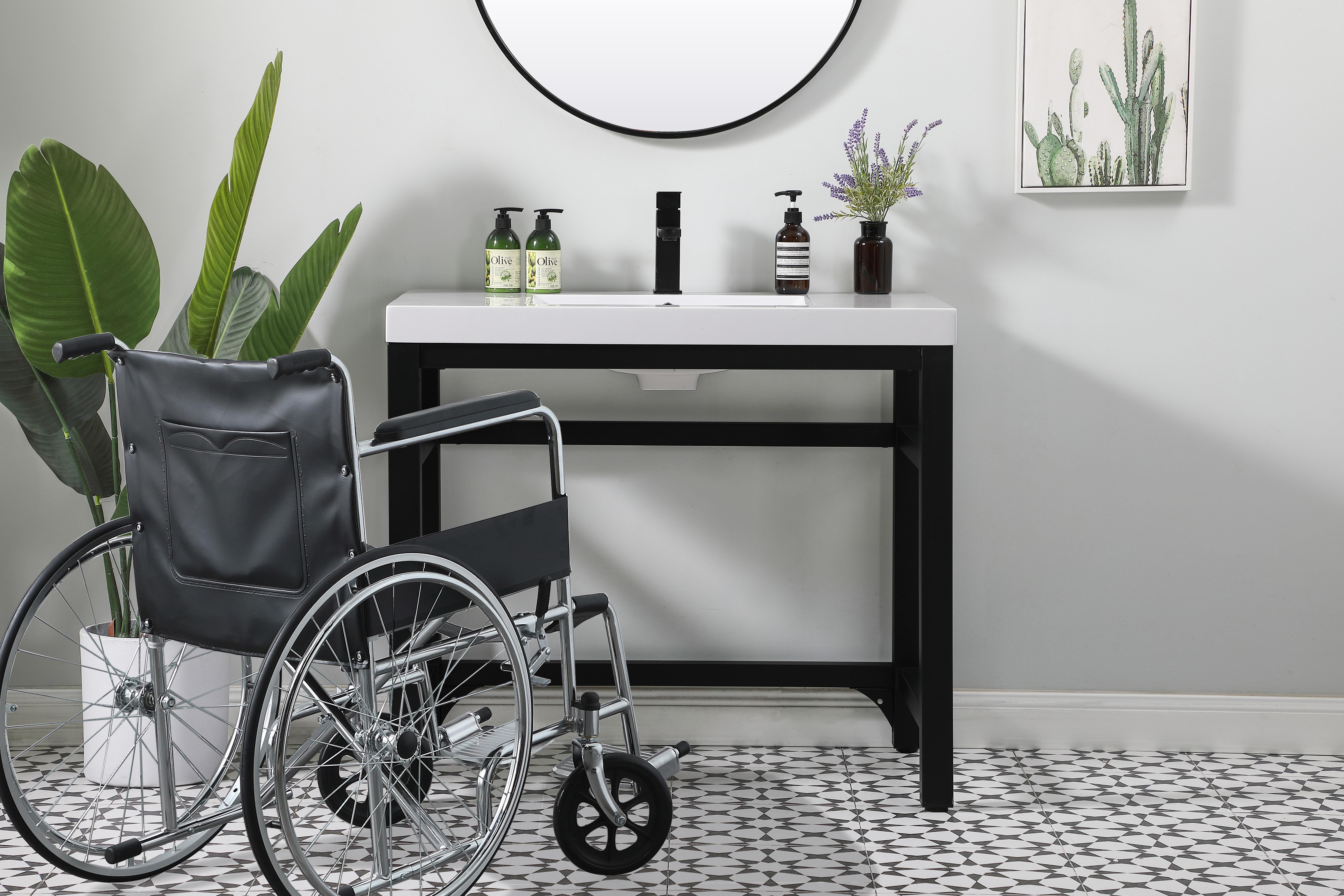 Dimensions
Length: 36"
Width: 22"
Height: 32"
Counter Top Length: 36"
Counter Top Width: 22"
Counter Top Height: 2.4"
Sink Width: 18.5"
Sink Depth: 13.4"
Sink Height: 4"
Sink Drain Hole Size: 1.77"
Specifications
Assembly Required: YES
Base Material: Iron
Counter Top Edge Style: FLAT
Counter Top Finish: White
Distressed Finish: NO
Drain Assembly Included: NO
Faucet Included: NO
Finish (Color): Black
Fixture Material: Iron and Resin
Hardware Finish: Black
Harware Material: iron
Number of Faucet Holes: 1
Number of Sinks: 1
Product Shape: Rectangle
Product Type: Bathroom Vanities
Product Warranty: 1 year limited
Sink Mounting Type: Undermount
Vanity Backsplash: NO
Vanity Mounting Type: Free-Standing
Weight: 68
Wire Included: No
Wood Type: NO
Shipment type: Oversized Ground
US Shipping Cost: $119.00
Drawers
Drawers Included: NO
False Drawers: NO
Shelves
Number of Shelves: 0 - alternate view