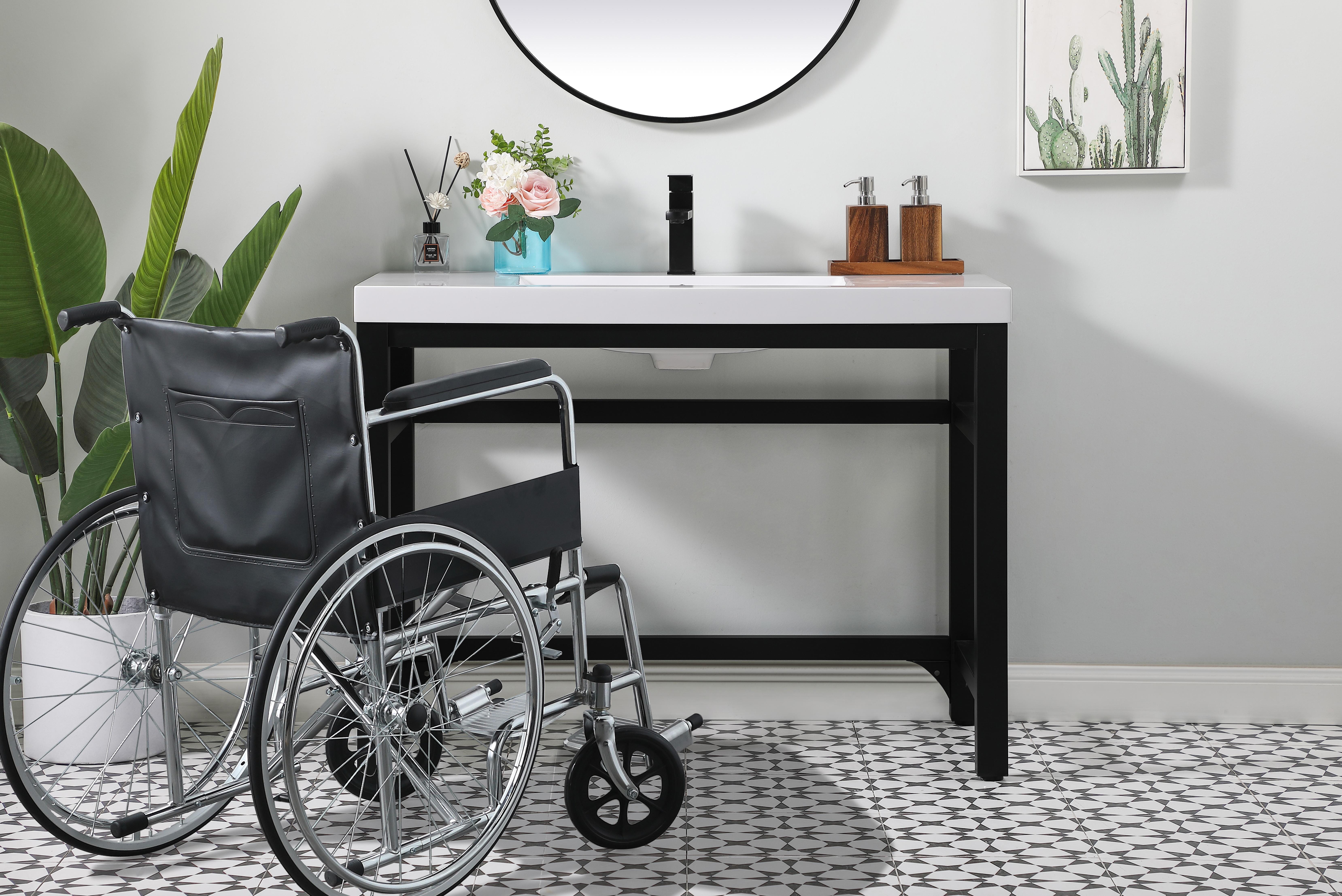 Dimensions
Length: 42"
Width: 22"
Height: 32"
Counter Top Length: 42"
Counter Top Width: 22"
Counter Top Height: 2.4"
Sink Width: 22.4"
Sink Depth: 13.4"
Sink Height: 4"
Sink Drain Hole Size: 1.77"
Specifications
Assembly Required: YES
Base Material: Iron
Counter Top Edge Style: FLAT
Counter Top Finish: White
Distressed Finish: NO
Drain Assembly Included: NO
Faucet Included: NO
Finish (Color): Black
Fixture Material: Iron and Resin
Hardware Finish: Black
Harware Material: iron
Number of Faucet Holes: 1
Number of Sinks: 1
Product Shape: Rectangle
Product Type: Bathroom Vanities
Product Warranty: 1 year limited
Sink Mounting Type: Undermount
Vanity Backsplash: NO
Vanity Mounting Type: Free-Standing
Weight: 74
Wire Included: No
Wood Type: NO
Shipment type: LTL
US Shipping Cost: $181.00
Drawers
Drawers Included: NO
False Drawers: NO
Shelves
Number of Shelves: 0 - alternate view