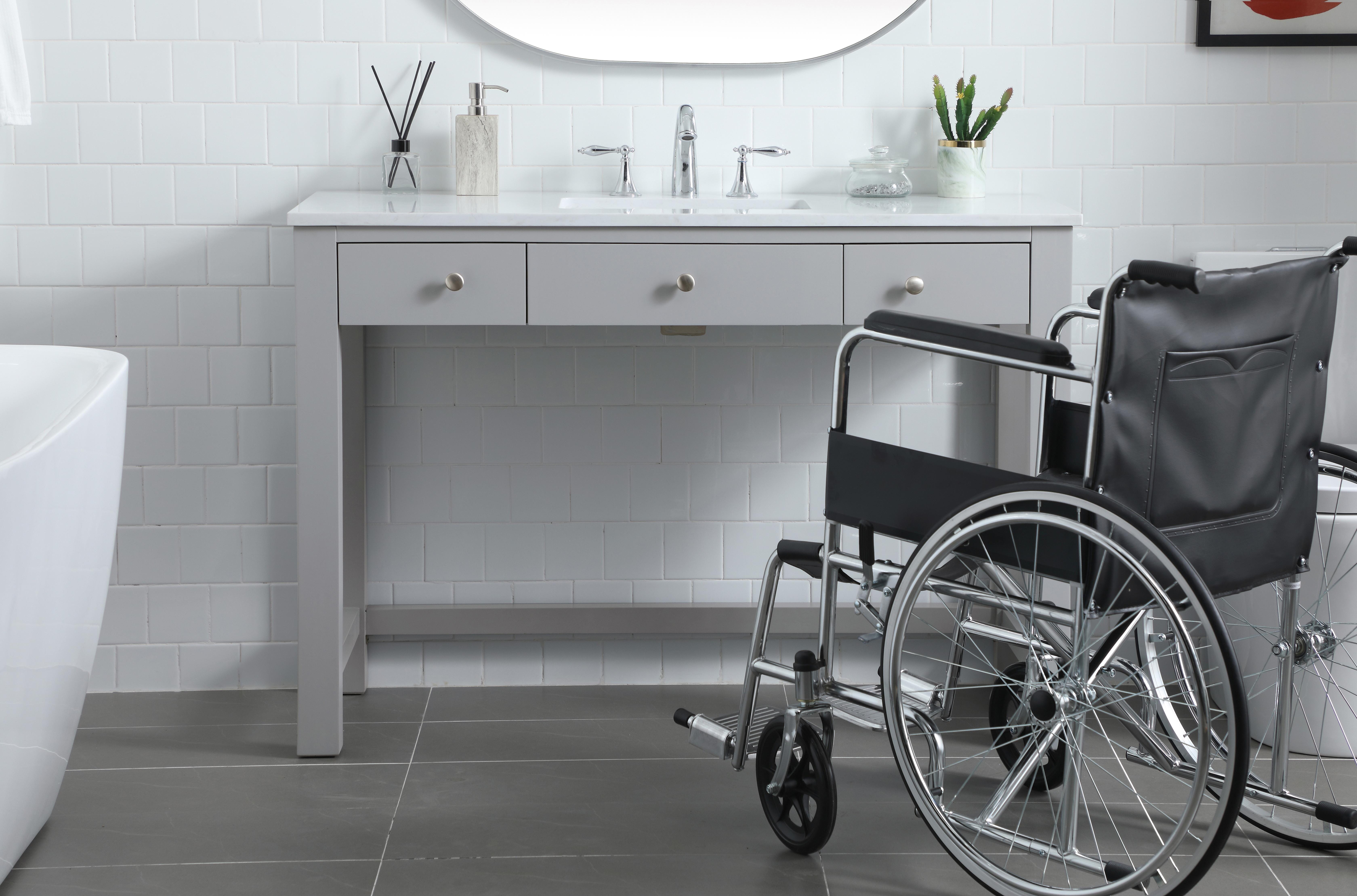 Dimensions
Length: 48"
Width: 21.5"
Height: 34"
Counter Top Length: 48"
Counter Top Width: 21.5"
Counter Top Height: 0.7"
Sink Width: 15.8"
Sink Depth: 10.9"
Sink Height: 7.875"
Sink Drain Hole Size: 1.77"
Faucet Hole Spacing: 8 inch"
Specifications
Assembly Required: KD legs
Counter Top Edge Style: Straight
Counter Top Finish: Calacatta white
Distressed Finish: NO
Drain Assembly Included: NO
Faucet Included: NO
Finish (Color): Grey
Vanity Material: Solid Wood and MDF
Hardware Finish: Brushed nickel
Harware Material: Aluminium alloy
Number of Faucet Holes: 3
Number of Sinks: 1
Product Shape: Rectangle
Product Type: Bathroom Vanities
Product Warranty: 1 year limited
Sink Mounting Type: Undermount
Vanity Backsplash: NO
Vanity Mounting Type: Free-Standing
Weight: 128
Wire Included: No
Wood Type: Rubberwood
Shipment type: LTL
US Shipping Cost: $169.00
Drawers
Drawers Included: Yes
Number of Drawers: 2
False Drawers: YES
Drawer Width: DW1&DW2:12.52
Drawer Depth: DW1&DW2:14
Drawer Height: DW1&DW2:5.22
Drawer Handle Designs: Knob
Shelves
Number of Shelves: 0 - alternate view