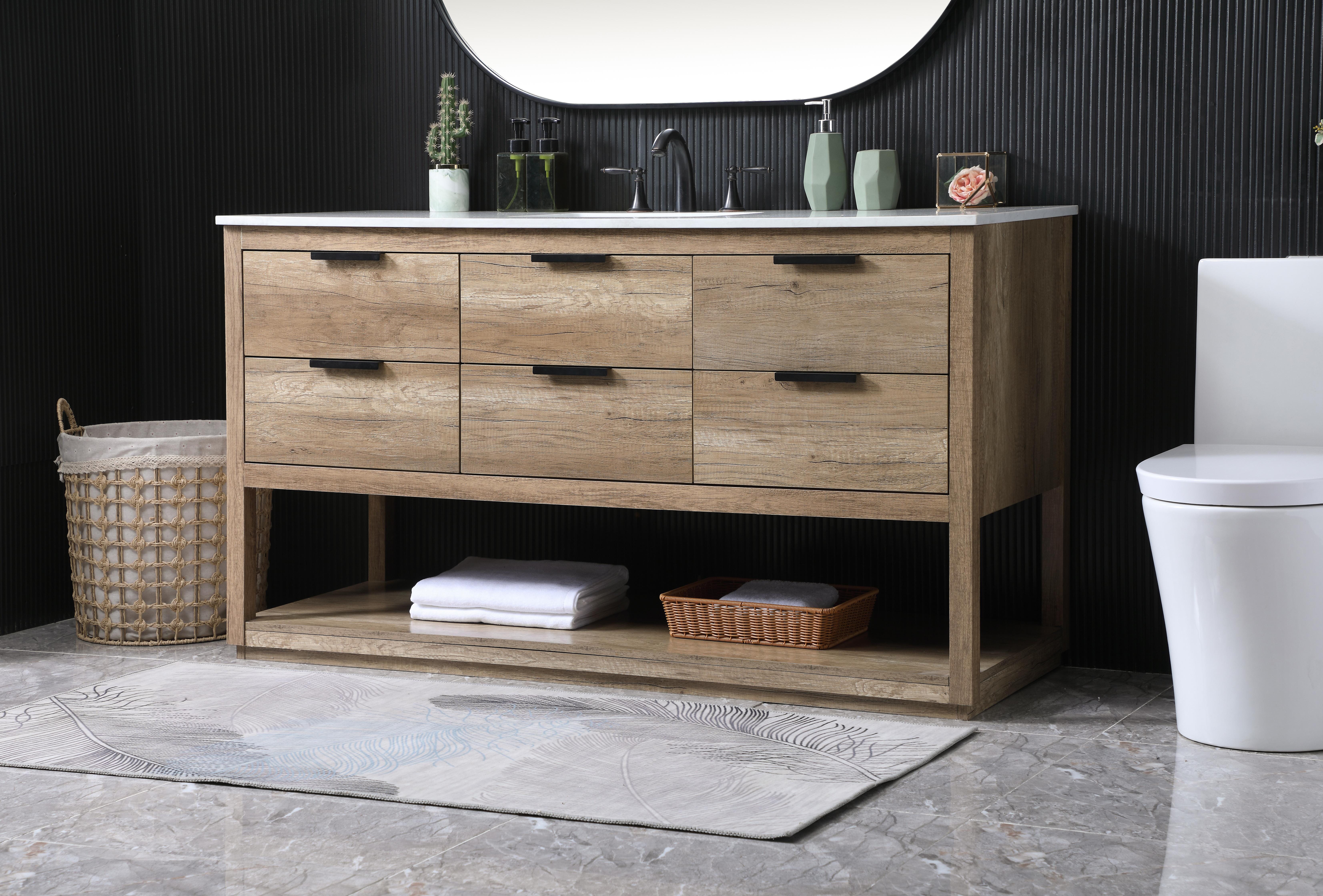 Larkin 60" Single Bathroom Vanity in Natural Oak - Image 3