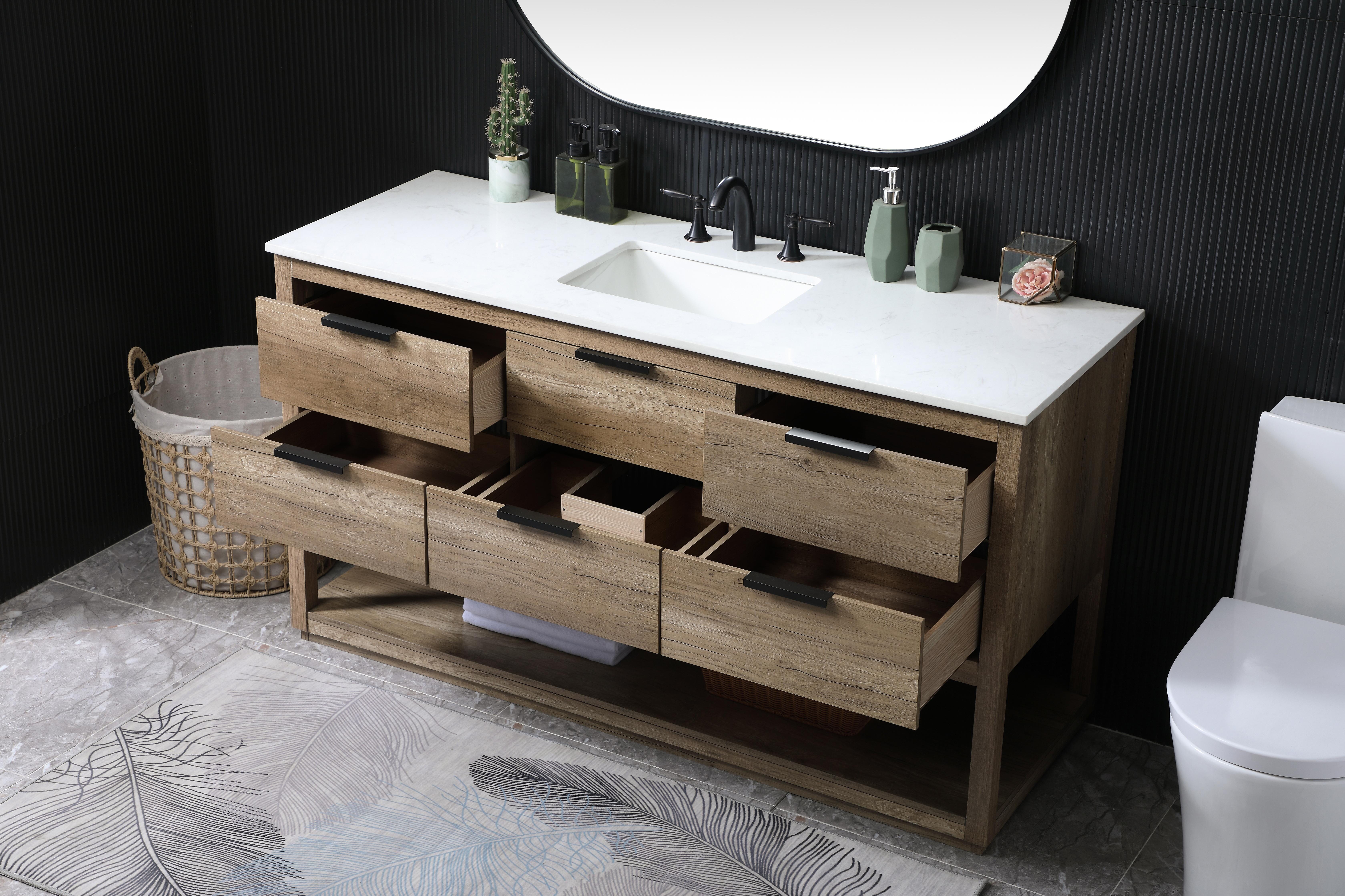 Larkin 60" Single Bathroom Vanity in Natural Oak - Image 4