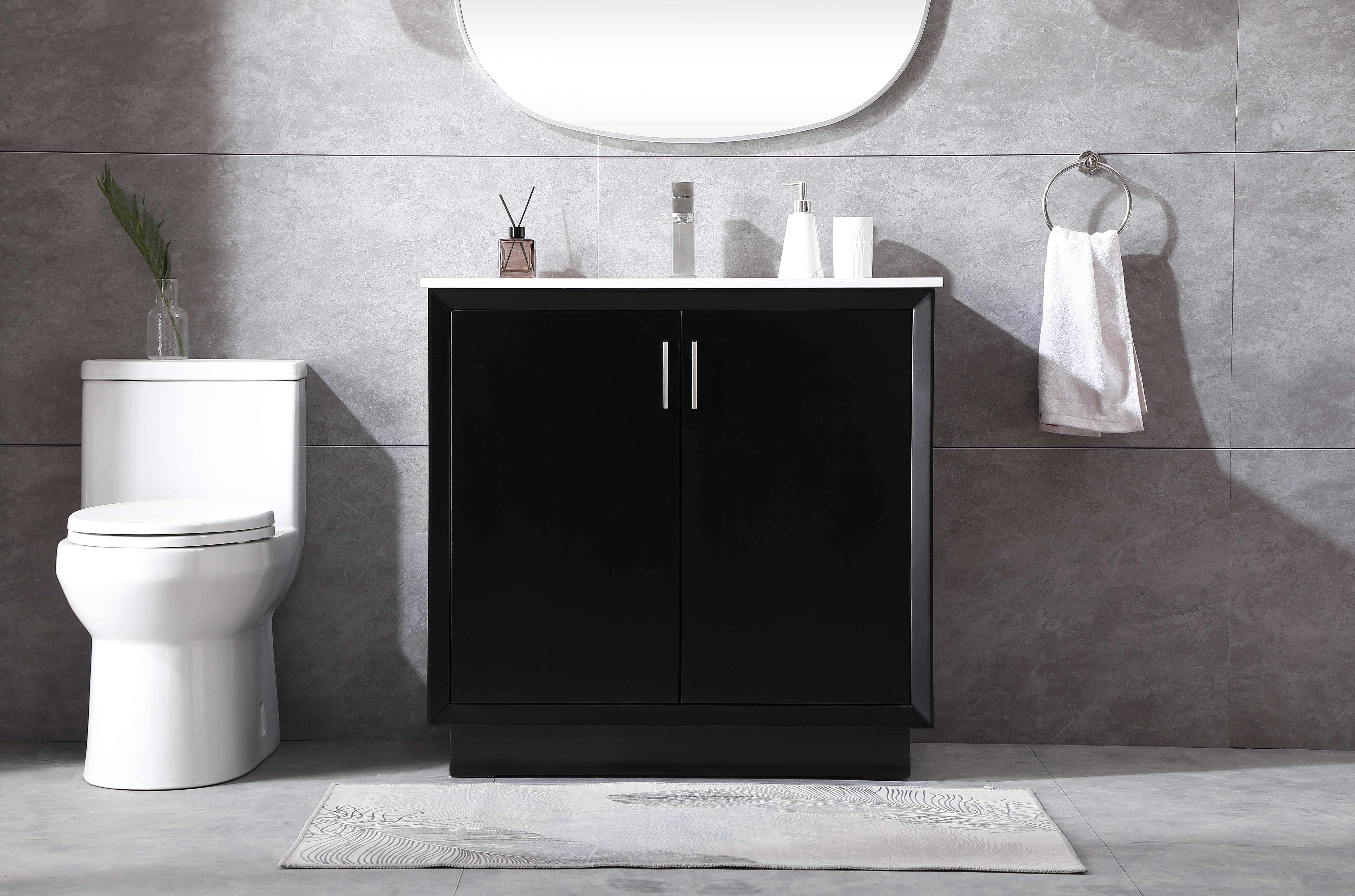 Dimensions
Length: 36"
Width: 22"
Height: 35"
Counter Top Length: 36"
Counter Top Width: 22"
Counter Top Height: 0.75"
Sink Width: 15.35"
Sink Depth: 10.83"
Sink Height: 7"
Sink Drain Hole Size: 1.75"
Faucet Hole Spacing: Single Hole"
Specifications
Assembly Required: NO
Base Material: solid wood
Counter Top Edge Style: straight
Counter Top Finish: calacatta white
Distressed Finish: no
Drain Assembly Included: No
Faucet Included: No
Finish (Color): Black
Vanity Material: Solid Wood and MDF
Hardware Finish: Brushed nickel
Harware Material: Aluminum alloy
Number of Faucet Holes: 1
Number of Sinks: 1
Product Shape: Rectangle
Product Type: Bathroom Vanities
Product Warranty: 1 year limited
Sink Mounting Type: Undermount
Vanity Backsplash: NO
Vanity Mounting Type: Free-Standing
Weight: 136
Wire Included: No
Wood Type: Rubberwood
Shipment type: LTL
US Shipping Cost: $175.00
Drawers
Drawers Included: no
Shelves
Number of Shelves: 1
Shelf Width: 32
17.72
Cabinets
Number of Cabinets: 1
Cabinet Interior Width: 32
Cabinet Interior Depth: 17.72
Cabinet Interior Height: 27.6 - alternate view