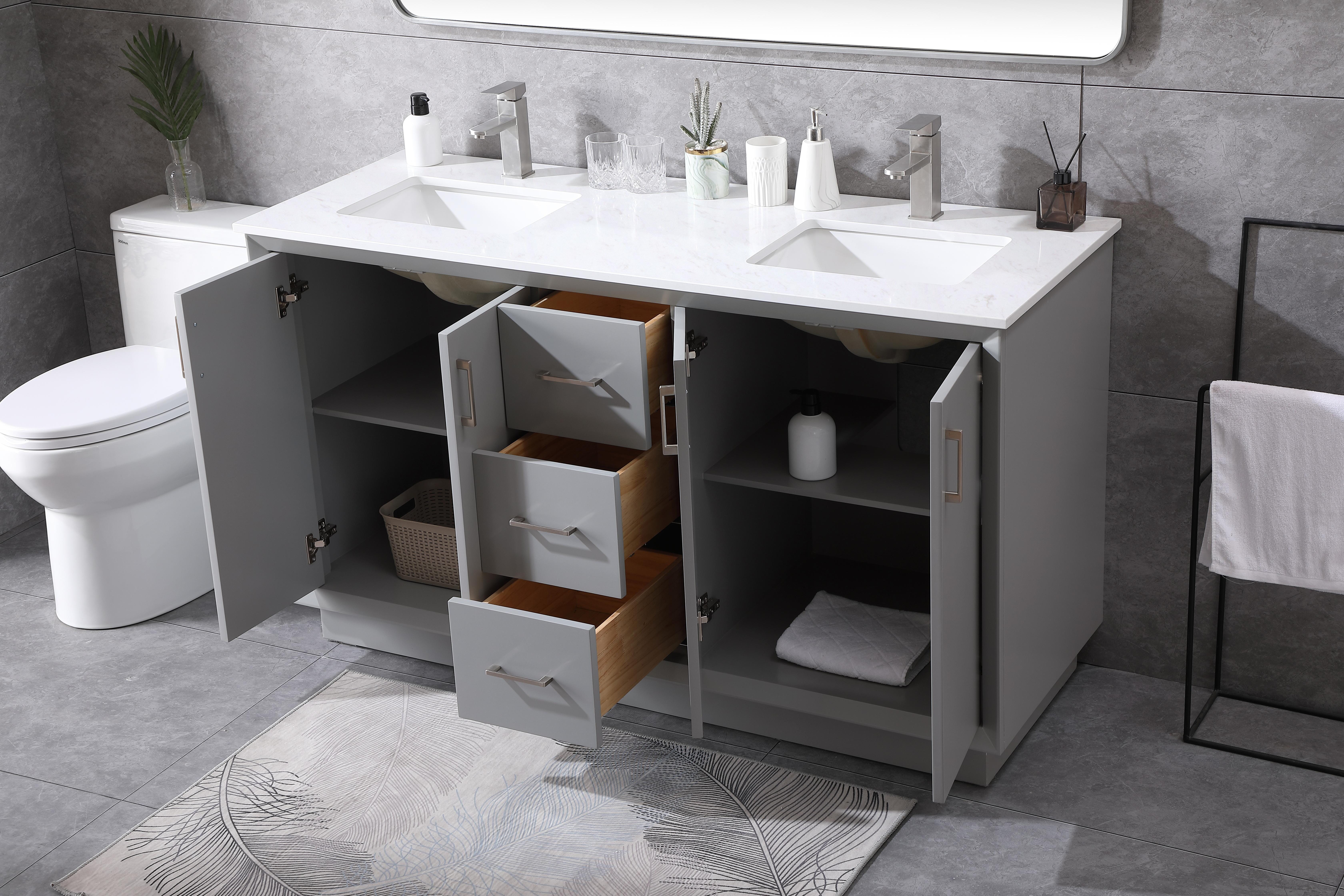 Hayes 60" Double Bathroom Vanity in Grey - Image 4