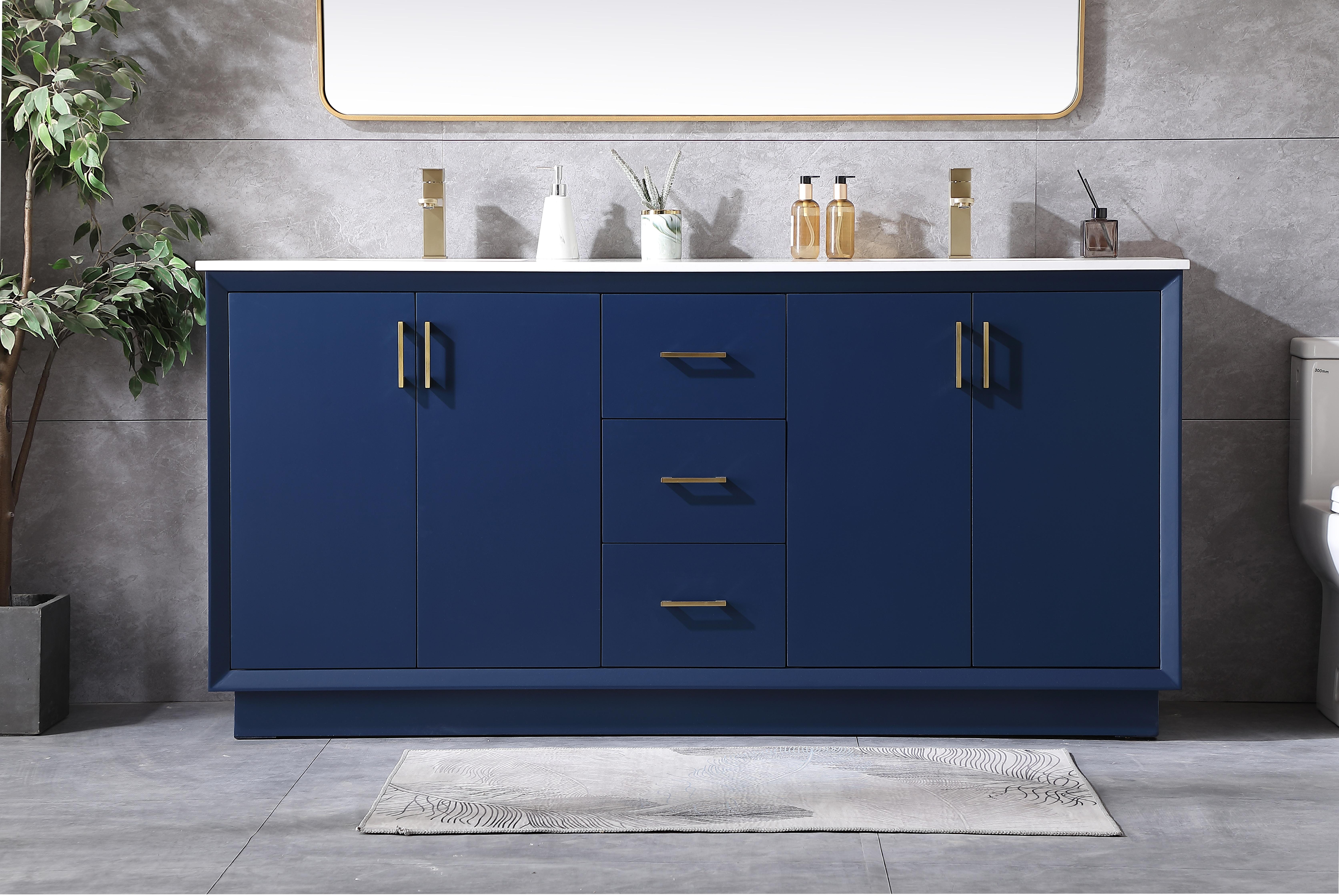 Dimensions
Length: 72"
Width: 22"
Height: 35"
Counter Top Length: 72"
Counter Top Width: 22"
Counter Top Height: 0.75"
Sink Width: 15.35"
Sink Depth: 10.83"
Sink Height: 7"
Sink Drain Hole Size: 1.75"
Faucet Hole Spacing: Single Hole"
Specifications
Assembly Required: NO
Base Material: solid wood
Counter Top Edge Style: straight
Counter Top Finish: calacatta white
Distressed Finish: no
Drain Assembly Included: No
Faucet Included: No
Finish (Color): Blue
Vanity Material: Solid Wood and MDF
Hardware Finish: Gold
Harware Material: Aluminum alloy
Number of Faucet Holes: 2
Number of Sinks: 2
Product Shape: Rectangle
Product Type: Bathroom Vanities
Product Warranty: 1 year limited
Sink Mounting Type: Undermount
Vanity Backsplash: NO
Vanity Mounting Type: Free-Standing
Weight: 290
Wire Included: No
Wood Type: Rubberwood
Shipment type: LTL
US Shipping Cost: $329.00
Drawers
Drawers Included: yes
Number of Drawers: 3
Drawer Width: 13.6
Drawer Depth: 14.88
Drawer Height: 9.2
Drawer Handle Designs: Bar pulls
Shelves
Number of Shelves: 2
Shelf Width: 27.2
17.72
Cabinets
Number of Cabinets: 2
Cabinet Interior Width: 27.2
Cabinet Interior Depth: 17.72
Cabinet Interior Height: 27.6 - alternate view