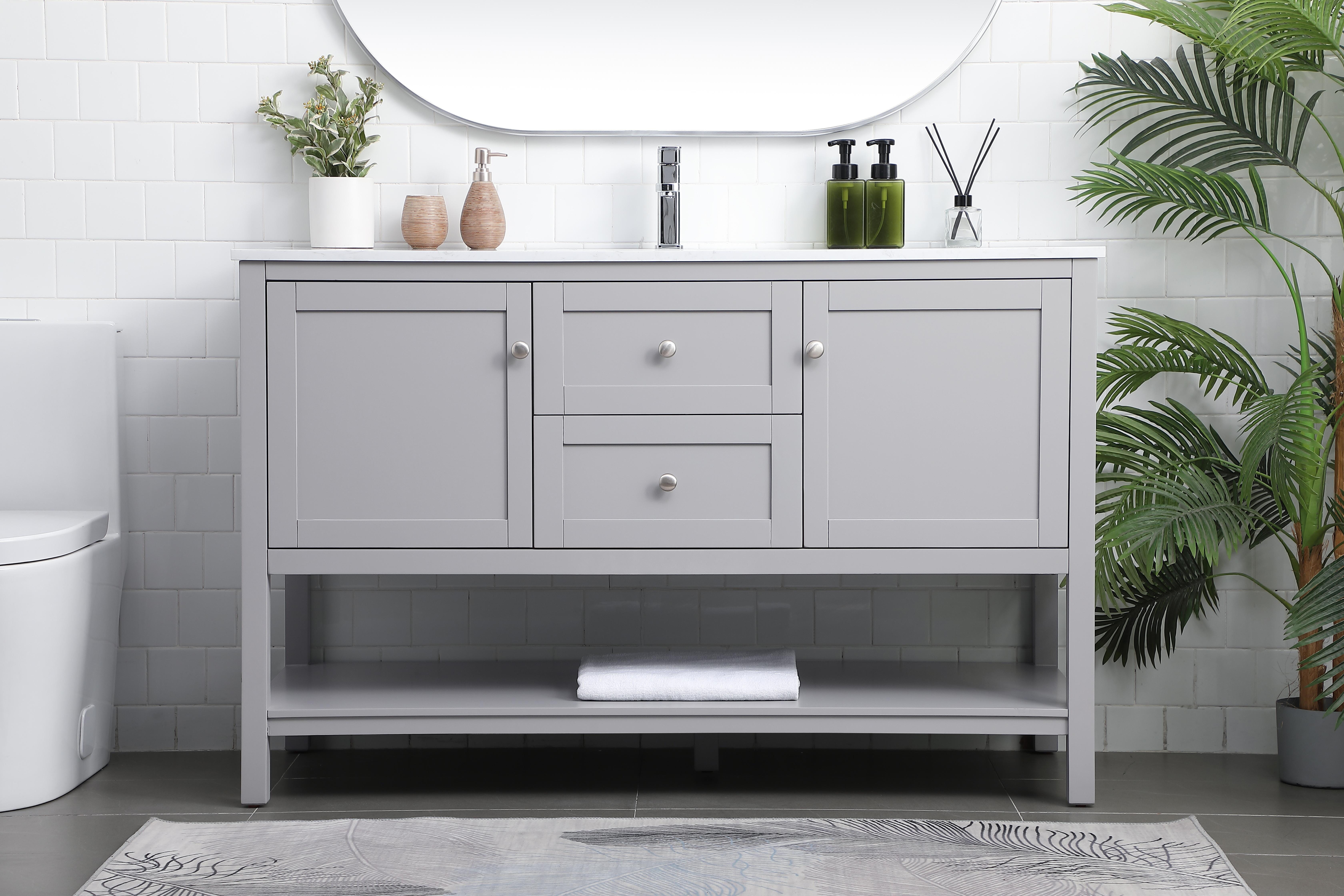 Heath 54" Single Bathroom Vanity in Grey - Image 2