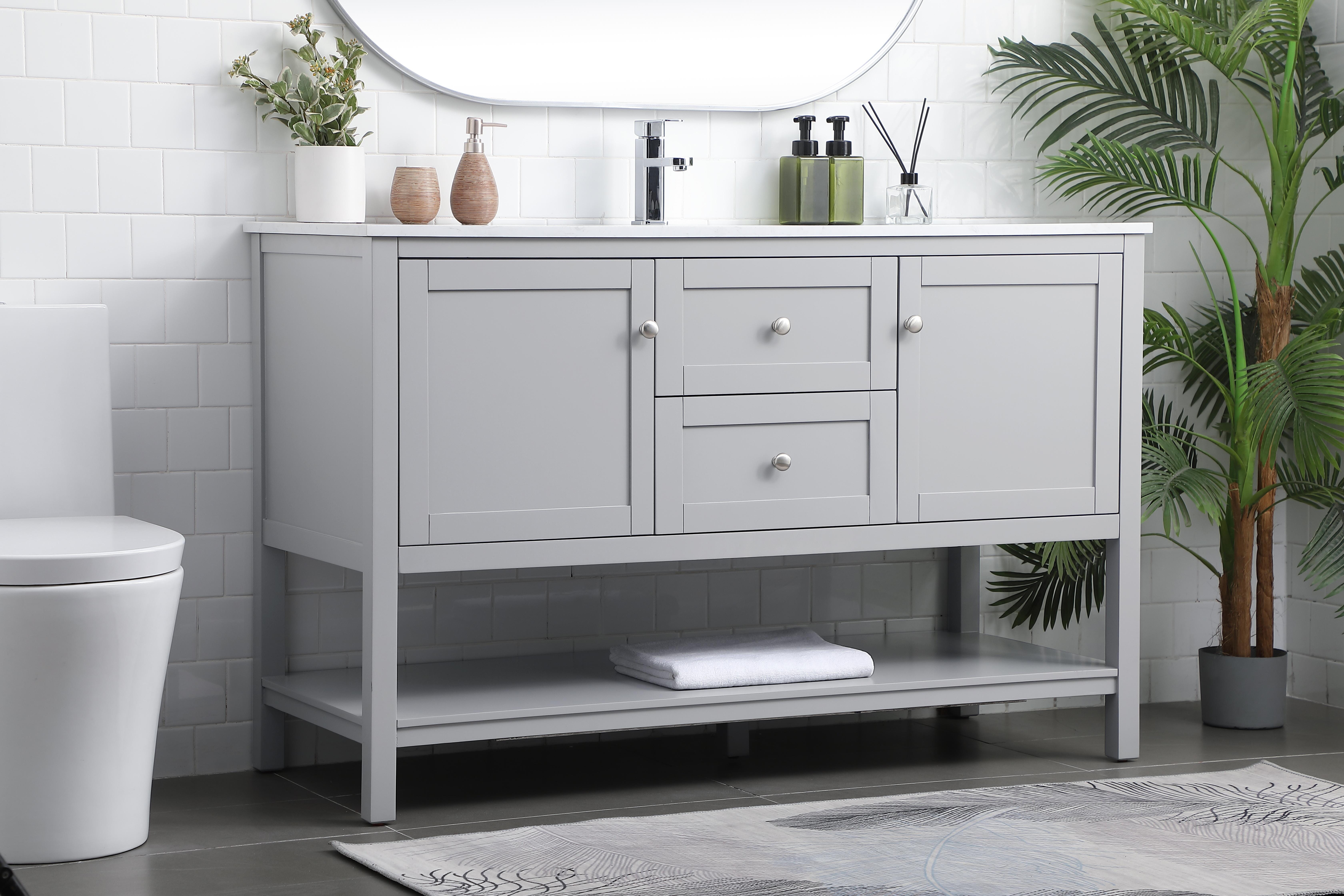 Heath 54" Single Bathroom Vanity in Grey - Image 3