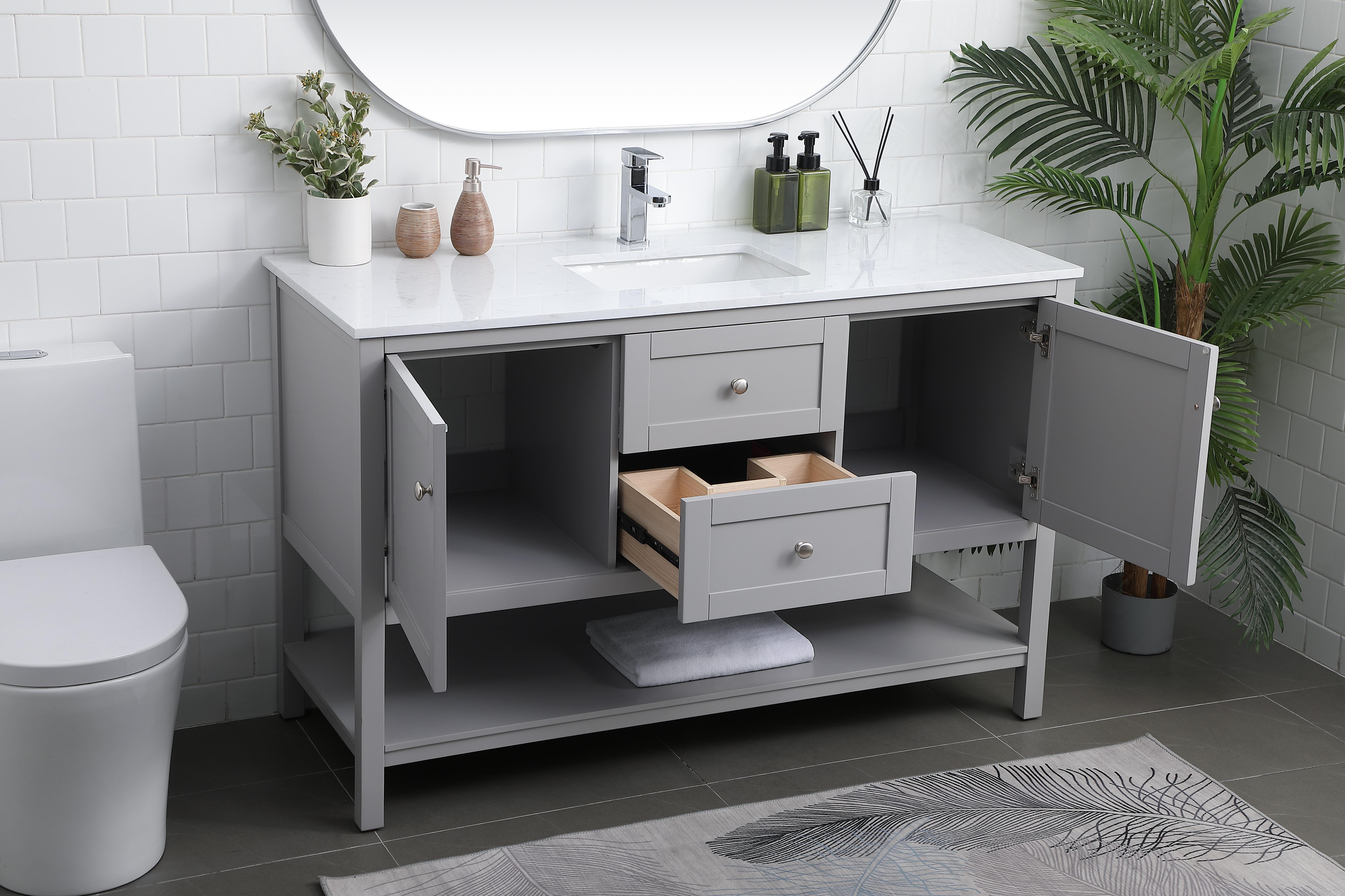 Heath 54" Single Bathroom Vanity in Grey - Image 4