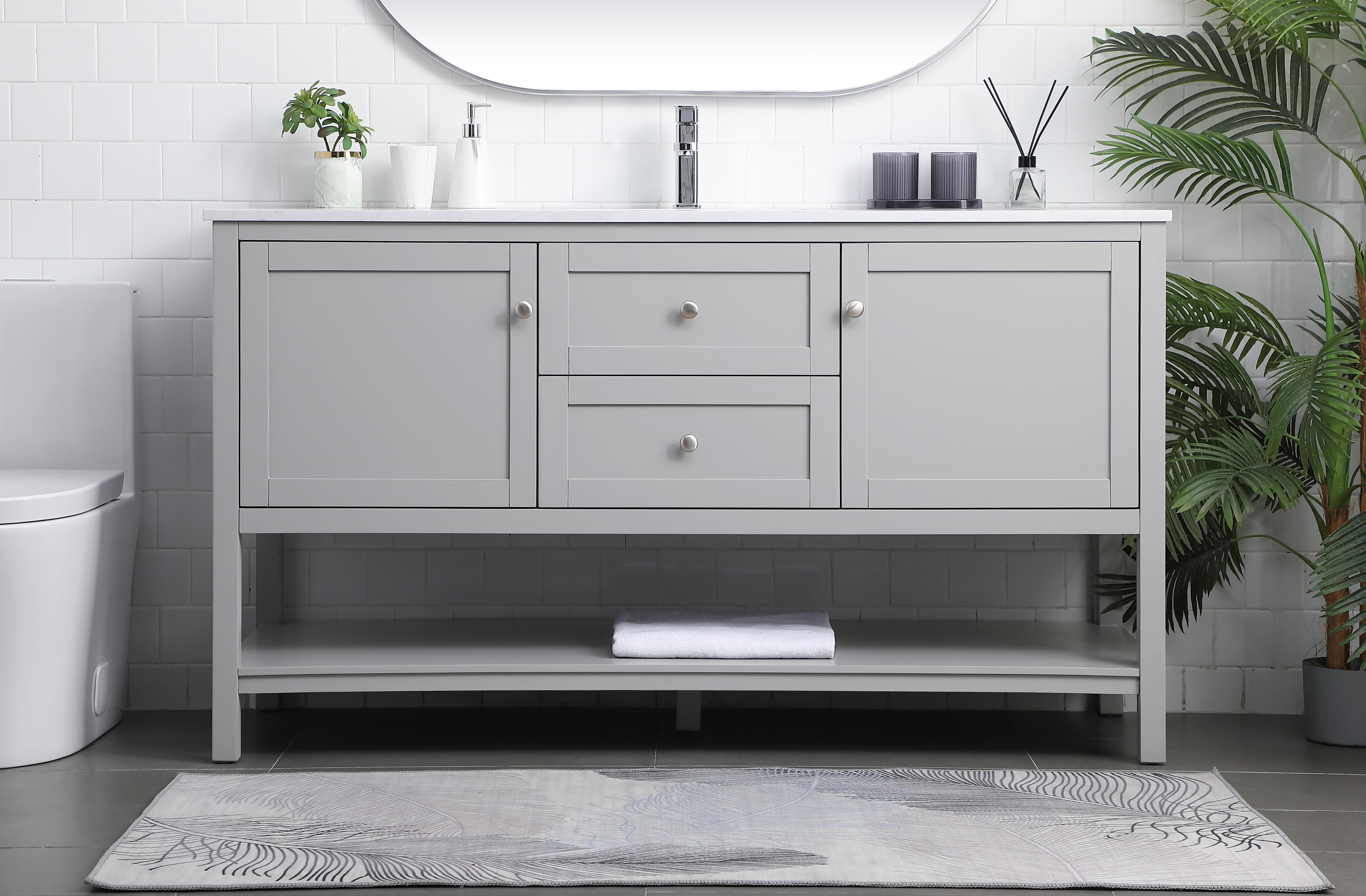 Heath 60" Single Bathroom Vanity in Grey - Image 2