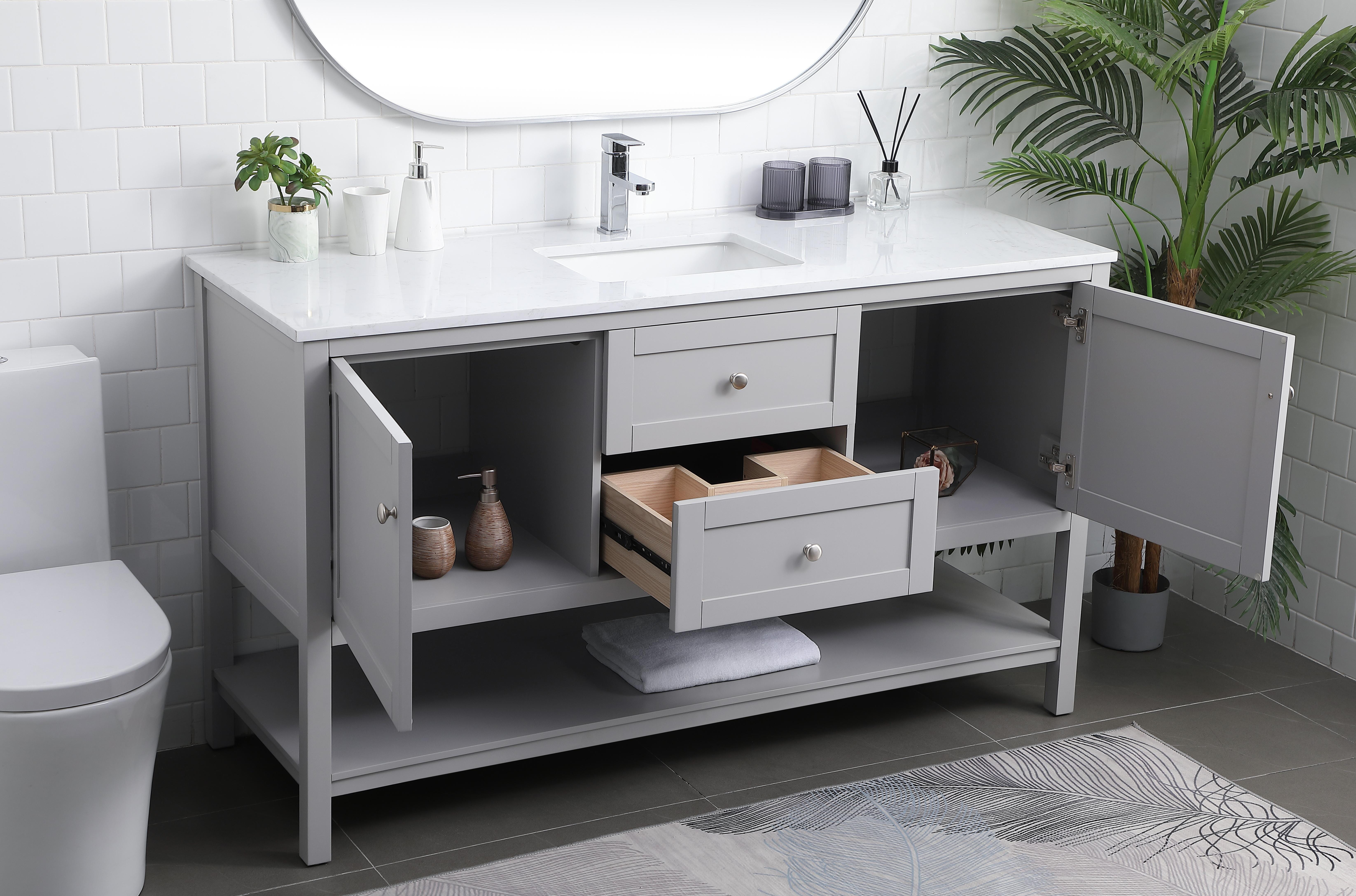 Heath 60" Single Bathroom Vanity in Grey - Image 4
