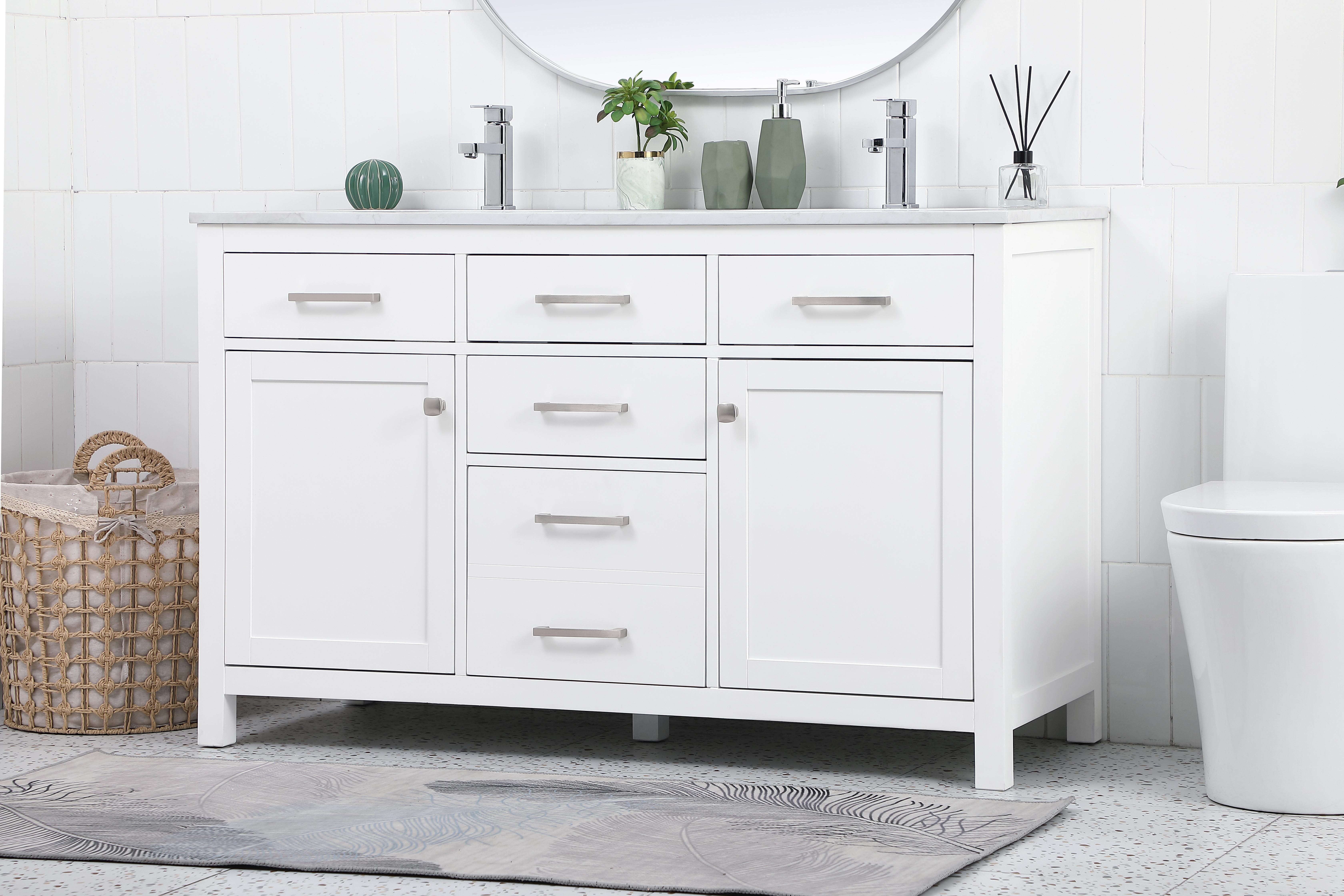 Lewis 54" Double Bathroom Vanity in White - Image 3