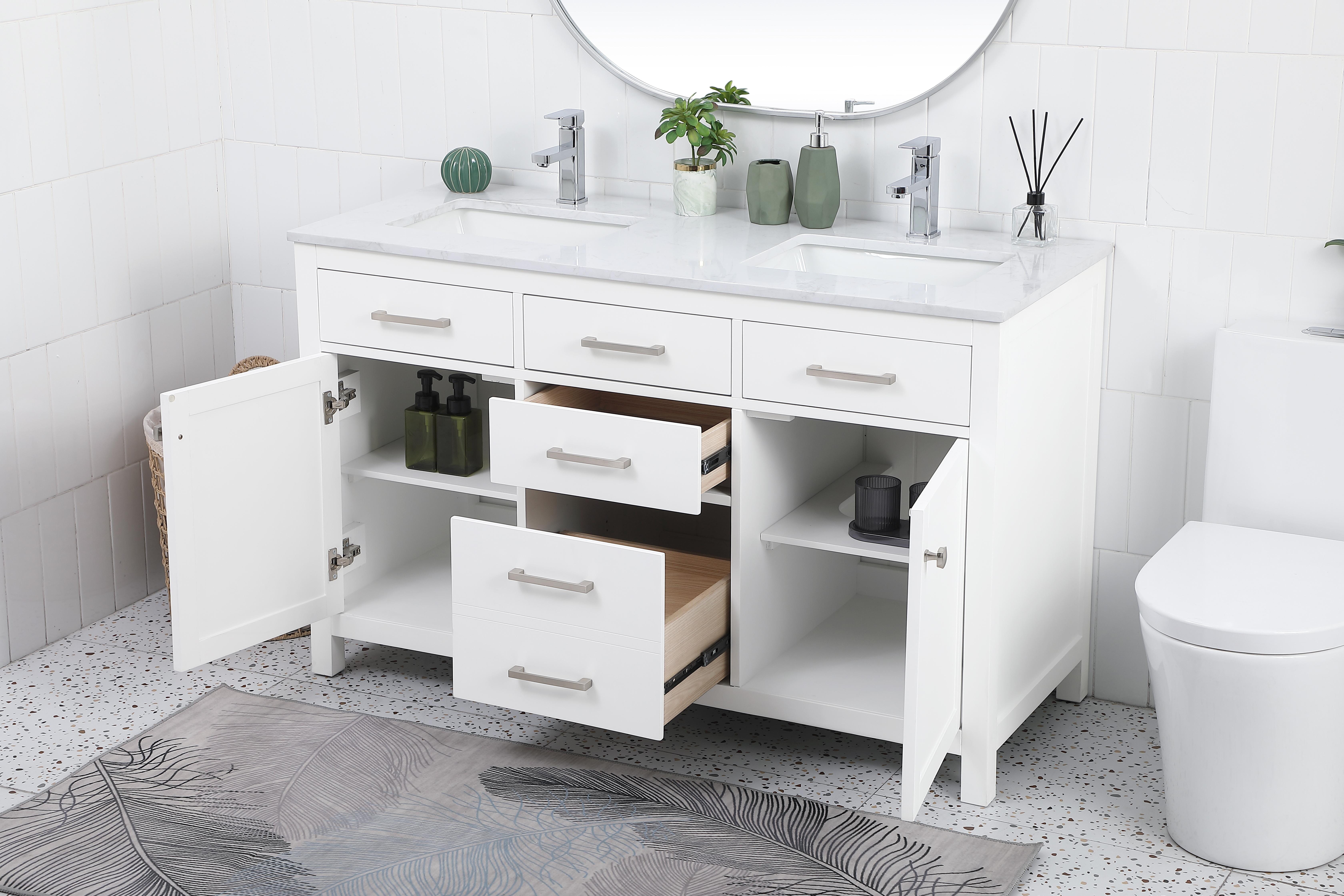 Lewis 54" Double Bathroom Vanity in White - Image 4