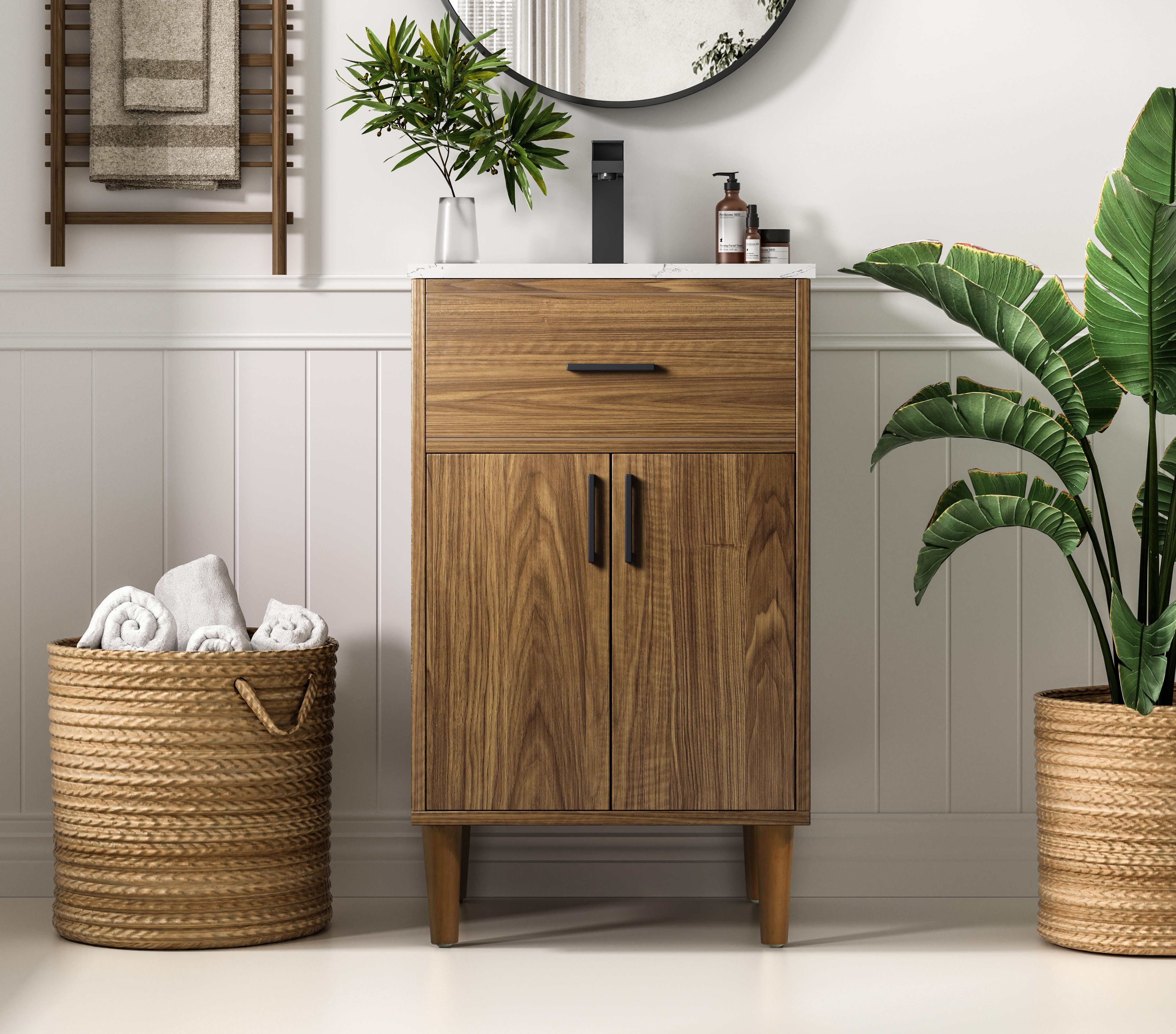Modern Fitting 20 inch Single Bathroom Vanity in Walnut Brown
