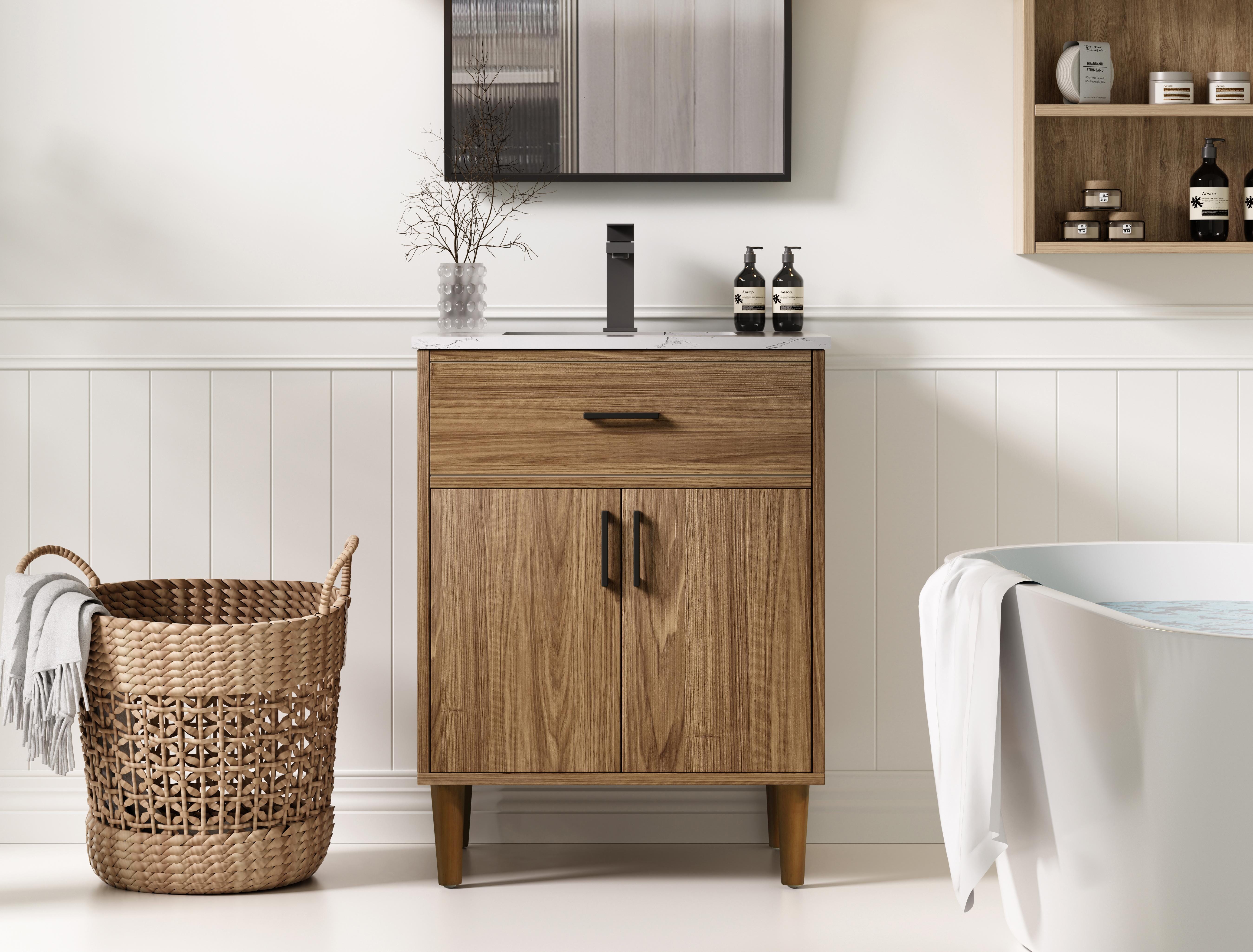 Modern Fitting 24 inch Single Bathroom Vanity in Walnut Brown Finish