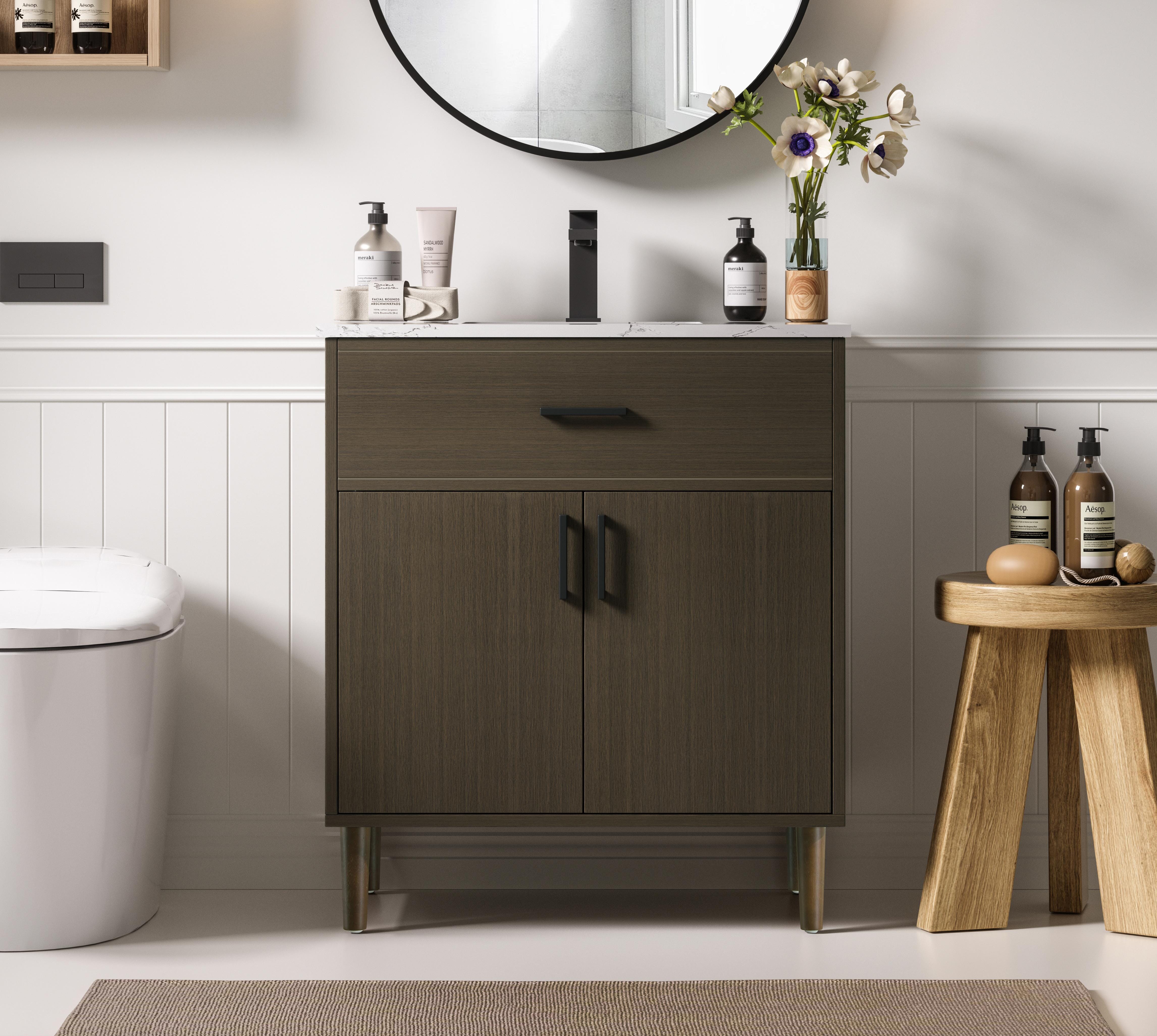 Modern Fitting 30 inch Single Bathroom Vanity in Mocha Brown with Color Options