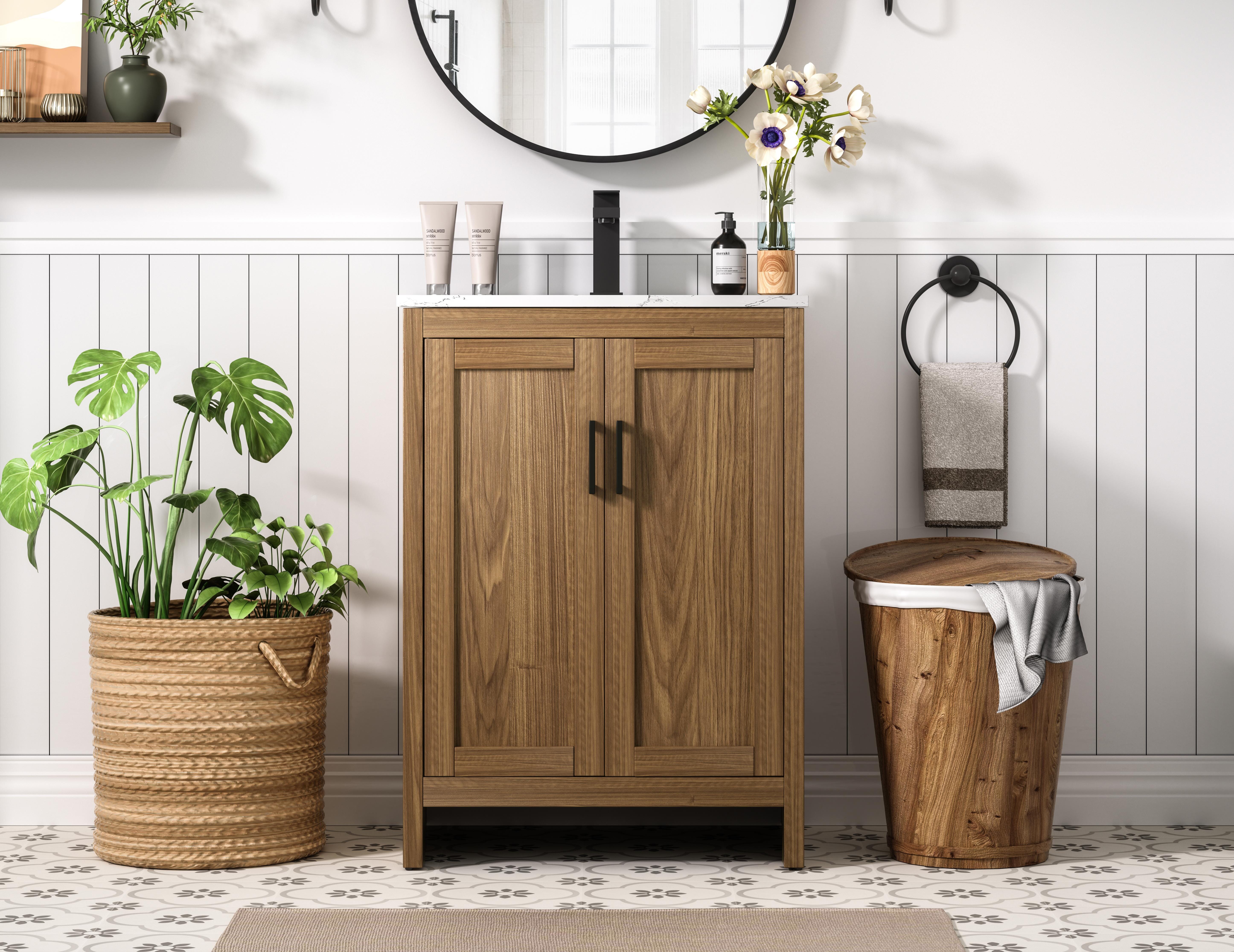 Modern Fitting 24 inch Single Bathroom Vanity in Walnut Brown Finish