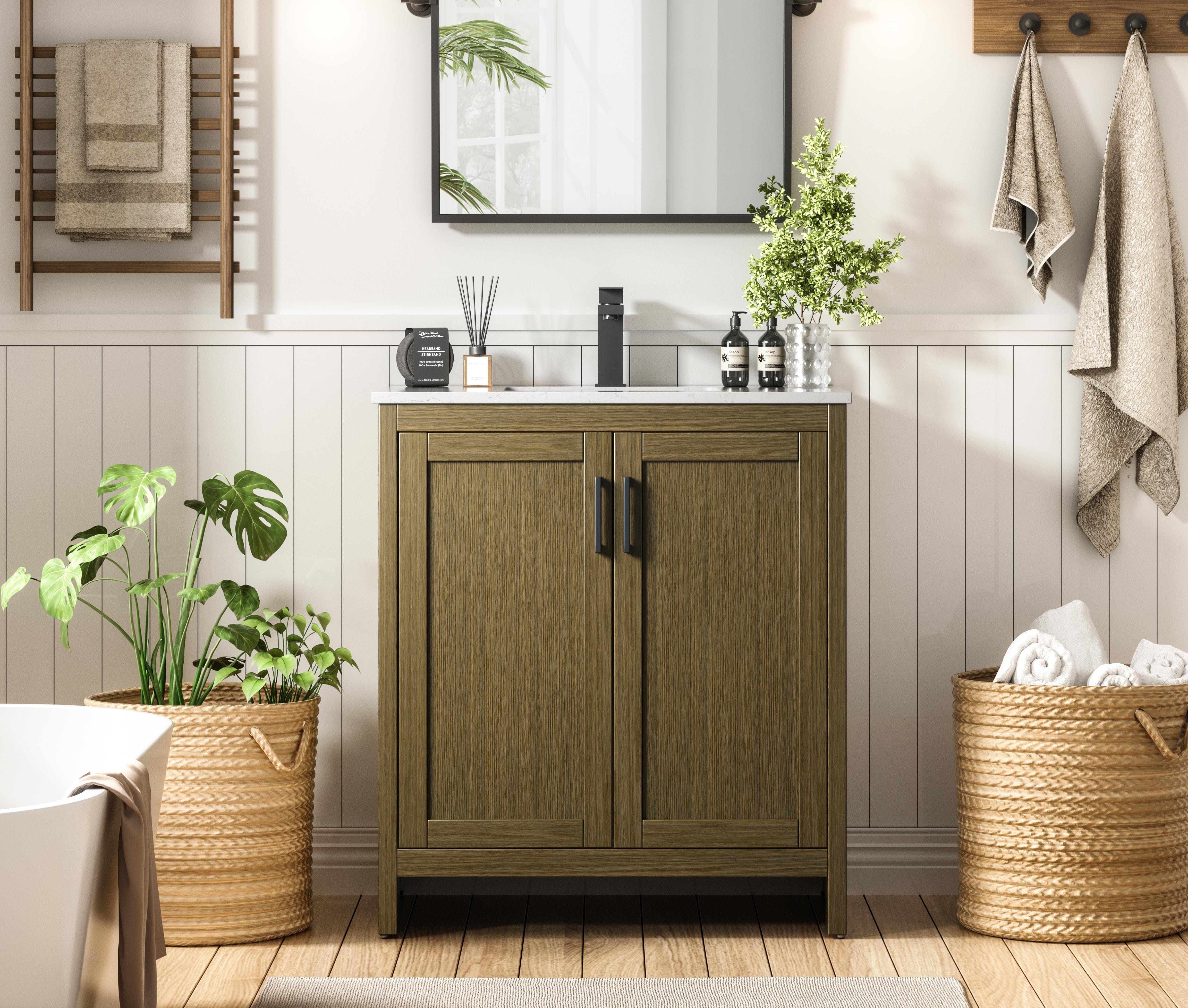 Modern Fitting 30-Inch Single Bathroom Vanity in Chestnut Brown with Three Color Options