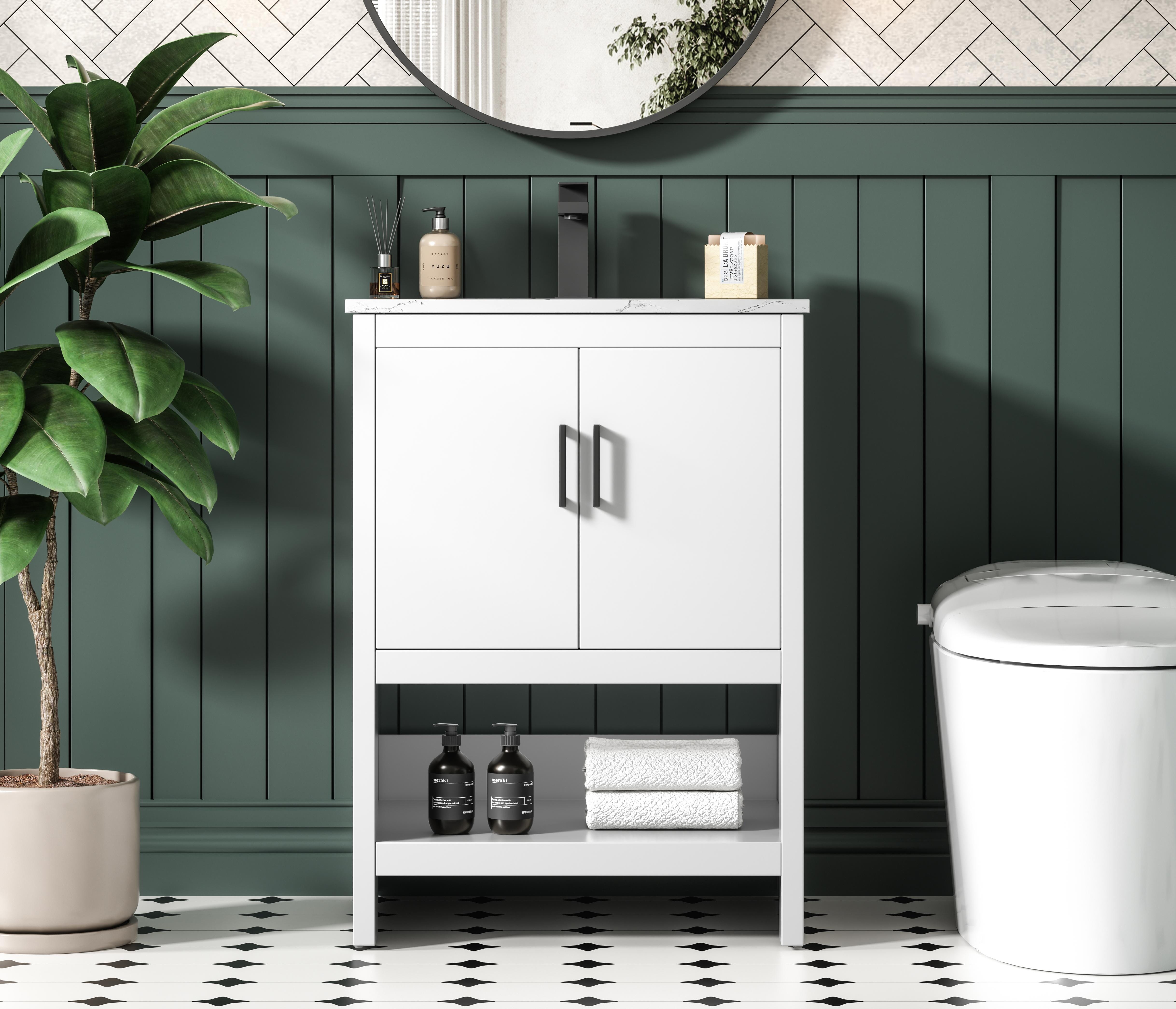 Modern Fitting 24 inch Single Bathroom Vanity in White