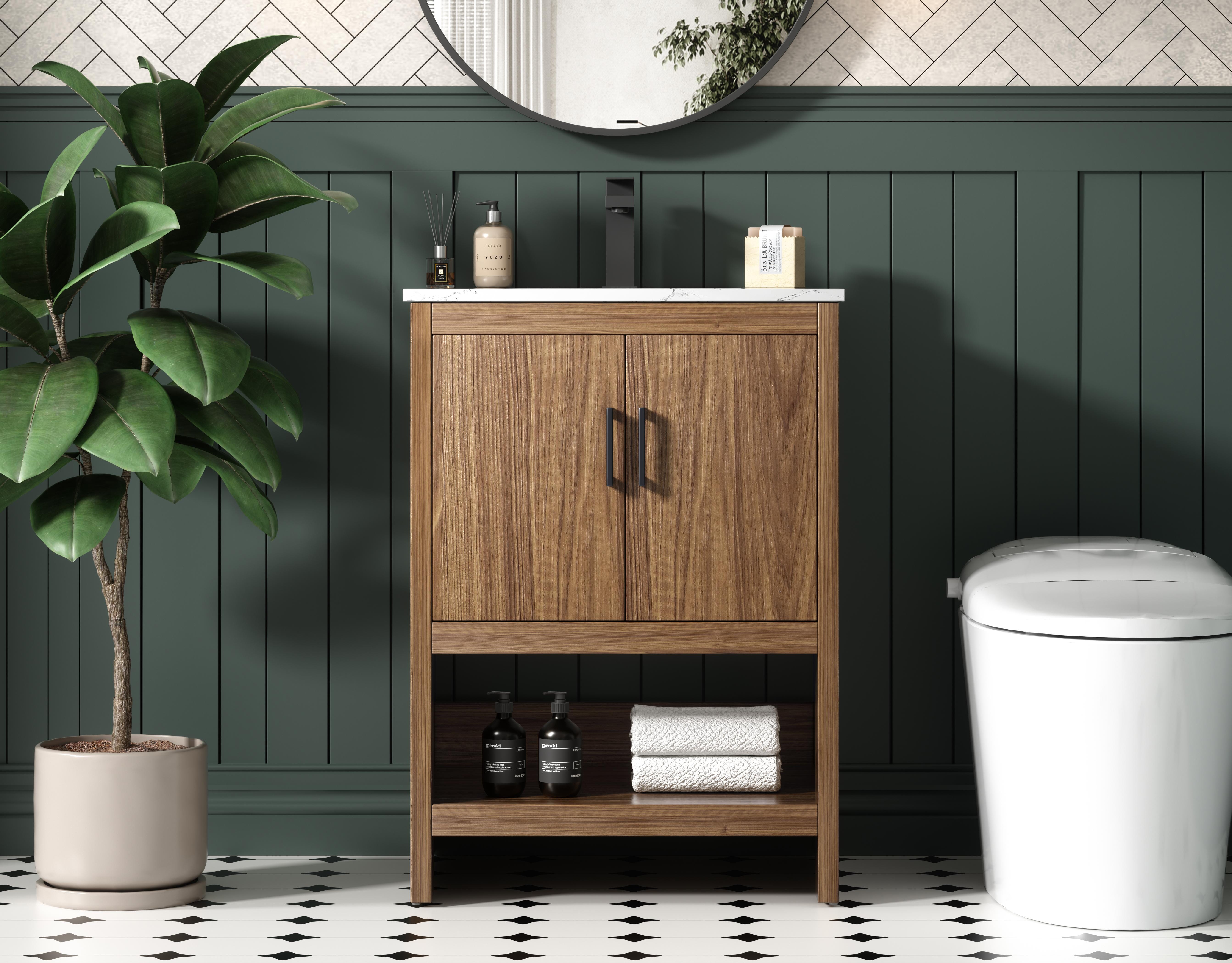 Modern Fitting 24 inch Single Bathroom Vanity in Walnut Brown