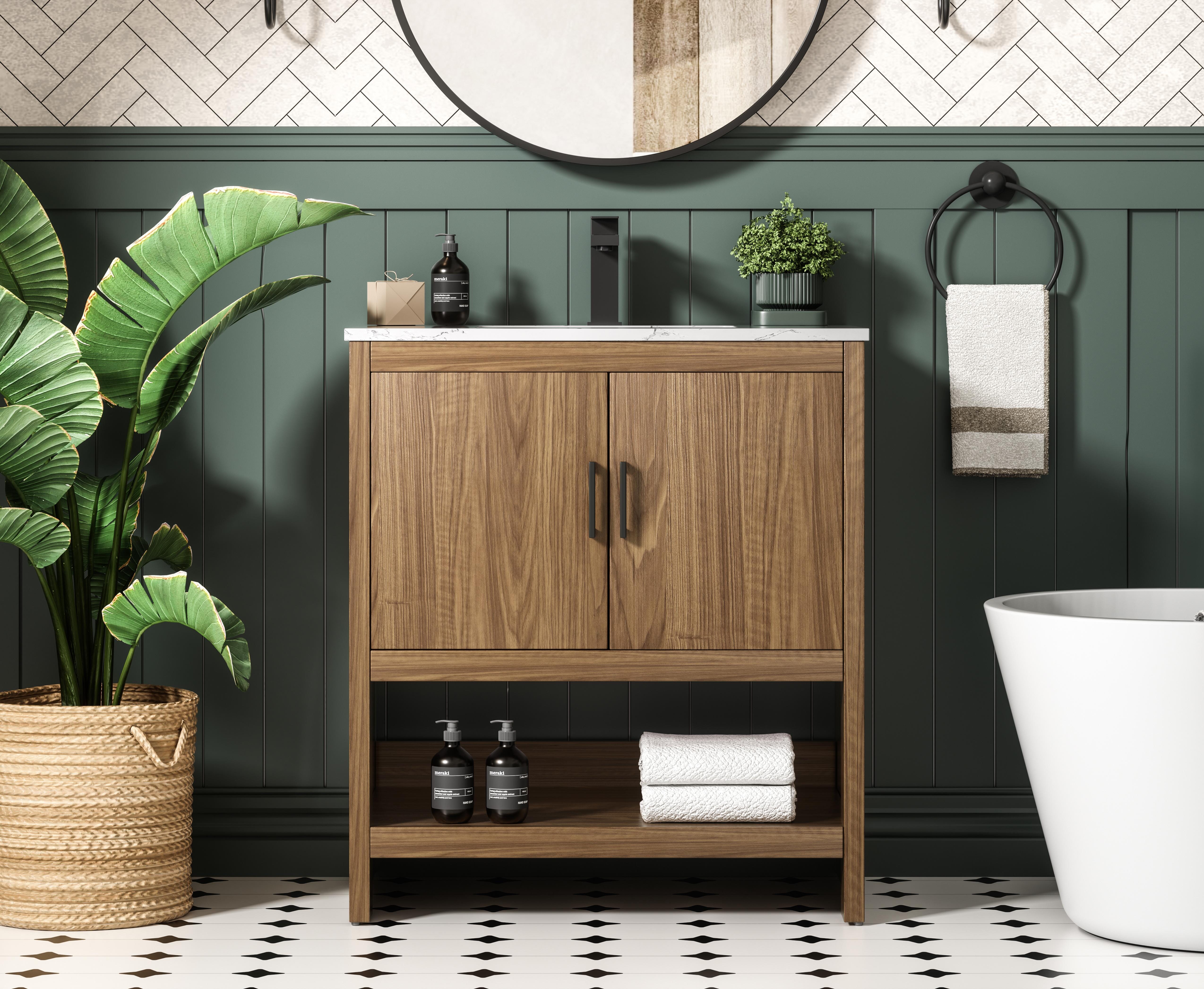 Modern Fitting 30 inch Single Bathroom Vanity in Walnut Brown