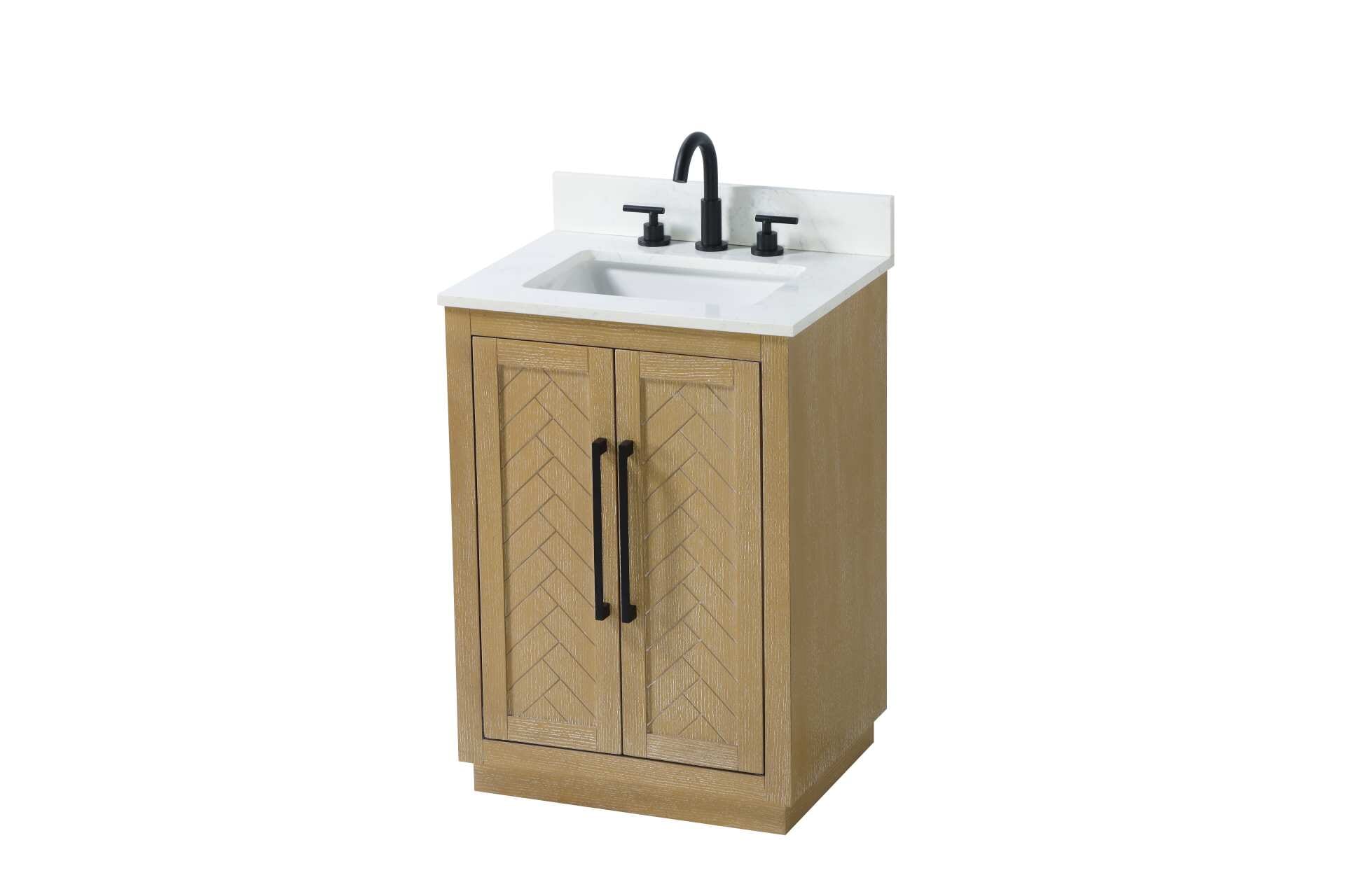 Dimensions
Length: 24"
Width: 19"
Height: 34"
Counter Top Length: 24"
Counter Top Width: 19"
Counter Top Height: 0.7"
Sink Width: 15.8"
Sink Depth: 10.9"
Sink Height: 8.25"
Sink Drain Hole Size: 1.77"
Faucet Hole Spacing: 8"3 Holes"
Specifications
Assembly Required: NO
Base Material: Solid wood and MDF
Counter Top Edge Style: Straight
Counter Top Finish: Marble white
Distressed Finish: YES
Drain Assembly Included: NO
Faucet Included: NO
Faucet Type: Widespread
Finish (Color): Linen Oak
Vanity Material: Solid Wood and MDF
Hardware Finish: Matte Black
Harware Material: Aluminum alloy
Number of Faucet Holes: 3
Number of Sinks: 1
Product Shape: Rectangle
Product Type: Bathroom Vanities
Product Warranty: 1 year limited
Sink Mounting Type: Undermount
Vanity Backsplash: NO
Vanity Mounting Type: Free-Standing
Weight: 78
Wire Included: No
Wood Type: Rubberwood
Shipment type: Oversized Ground
Drawers
Drawers Included: NO
Shelves
Number of Shelves: 1
Shelf Width: 19.7
Cabinets
Number of Cabinets: 1
Cabinet Interior Width: 19.7
Cabinet Interior Depth: 18.6
Cabinet Interior Height: 29.1 - alternate view