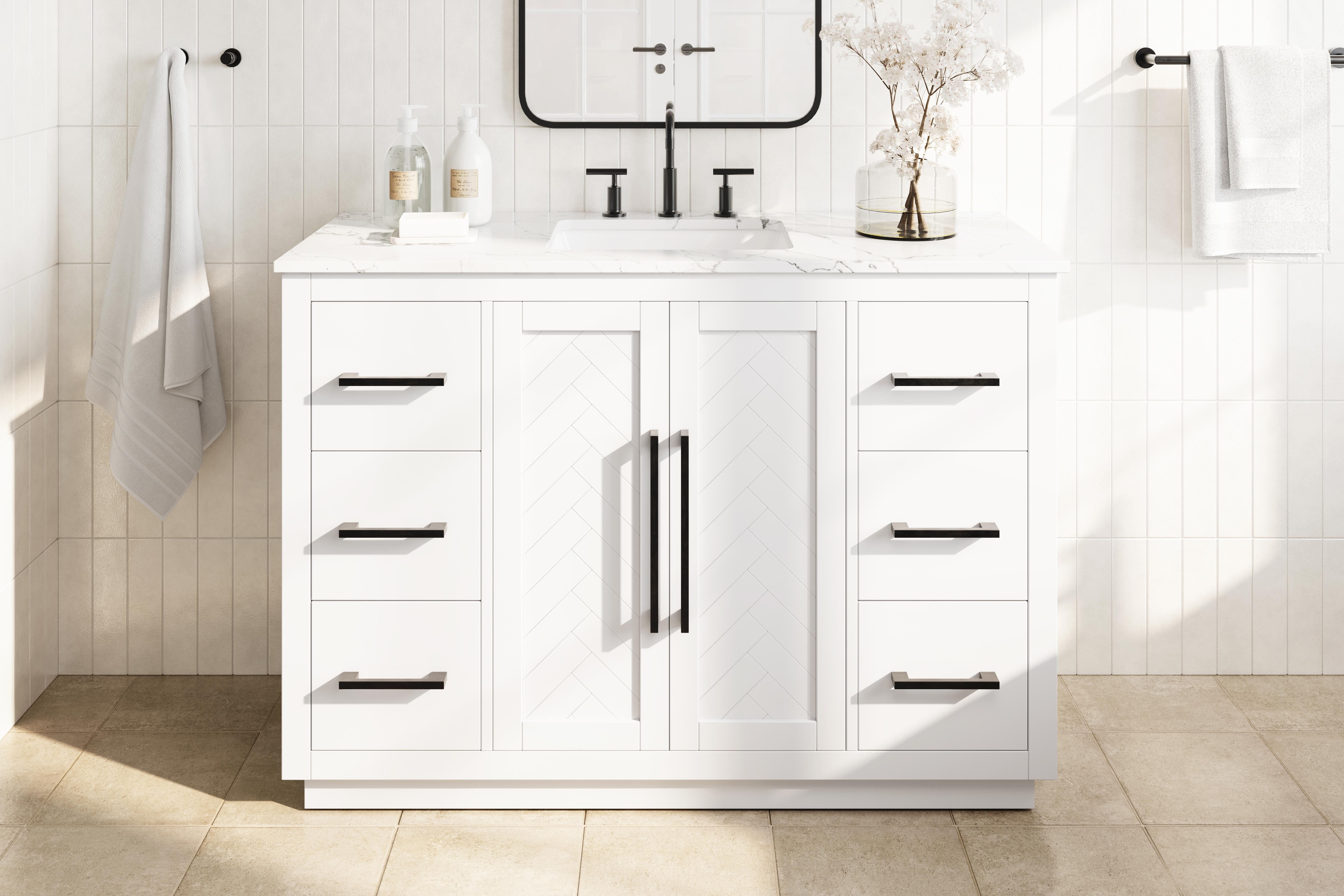 Modern Fitting 48 inch Single Bathroom Vanity in White with 5 Finish Options