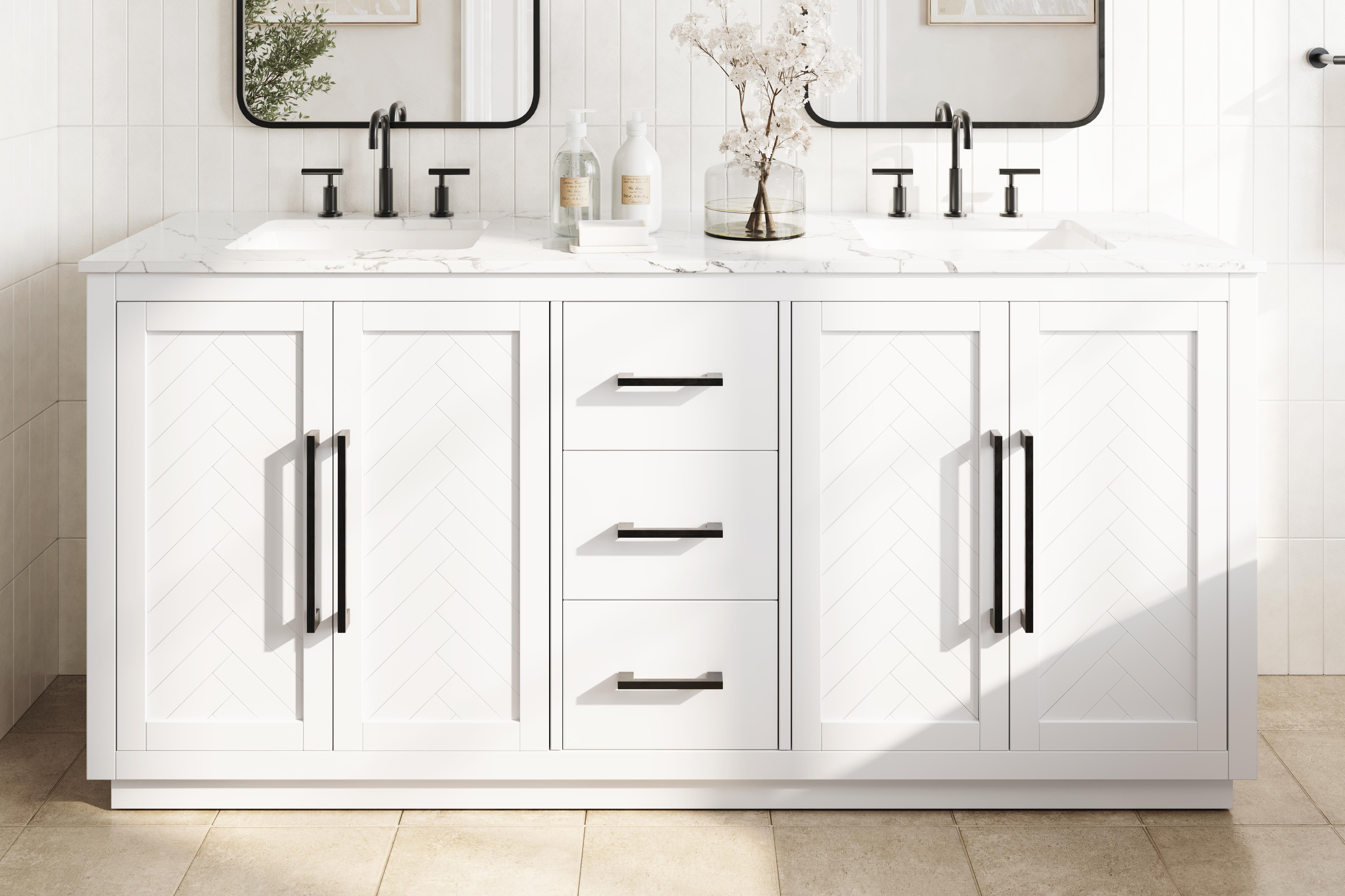 Modern Fitting 72 inch Double Bathroom Vanity in White with 5 Finish Options