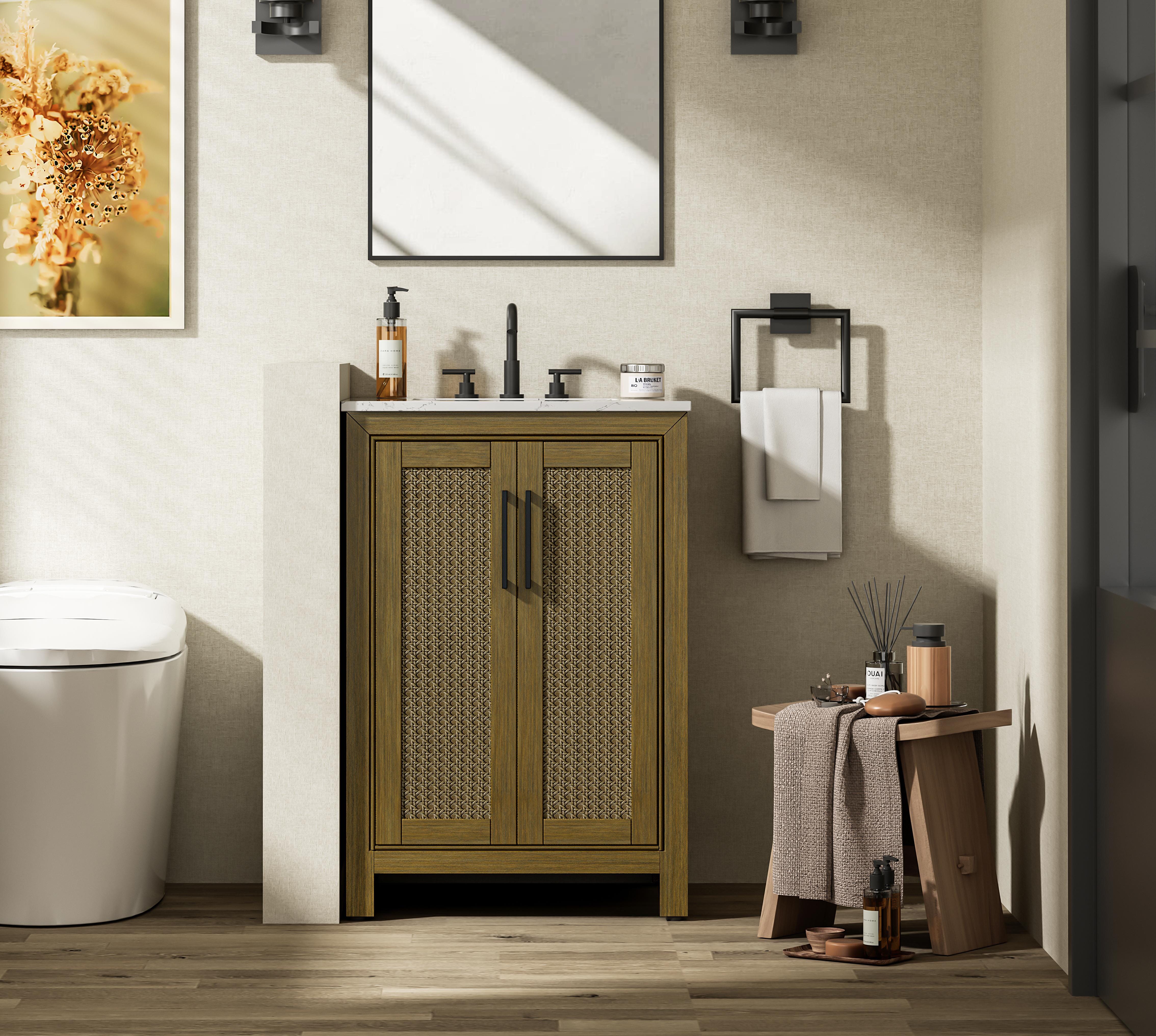 Modern Fitting 24 Inch Single Bathroom Vanity In Hazel Oak with 4 Finish Options