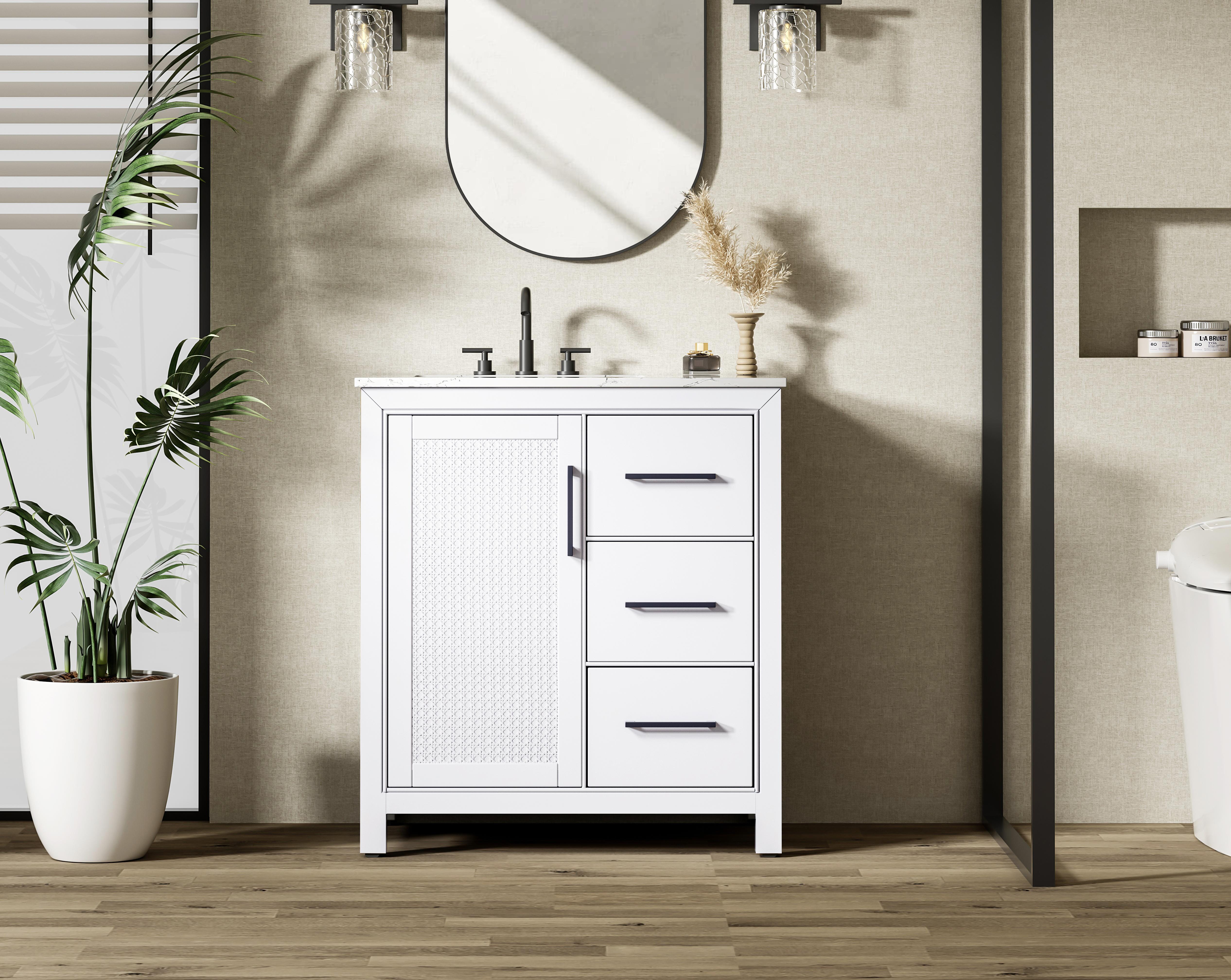 Modern Fitting 32 Inch Single Bathroom Vanity In White with 4 Finish Options