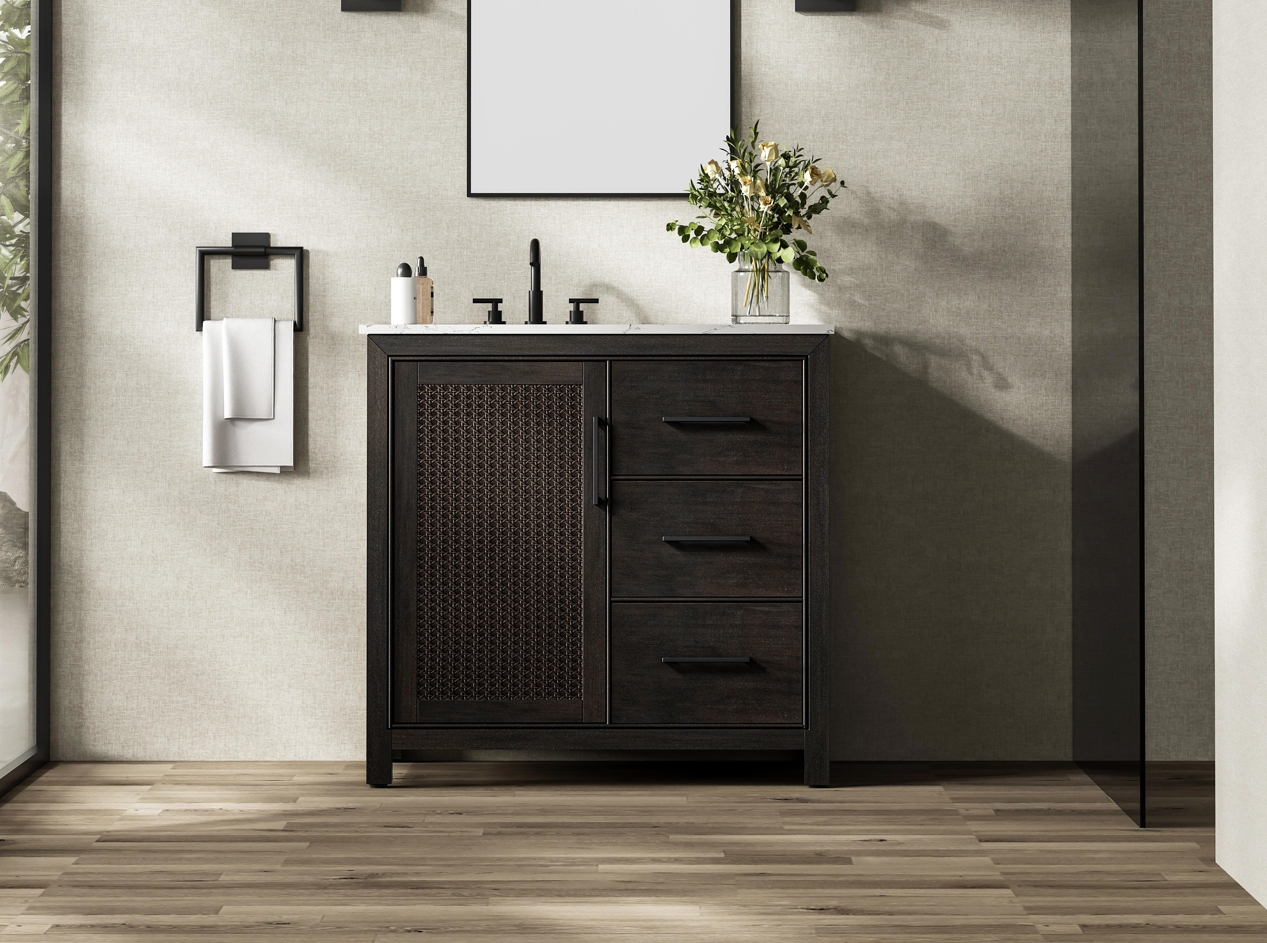 Modern Fitting 36 Inch Single Bathroom Vanity In Chocolate Oak with 4 Finish Options