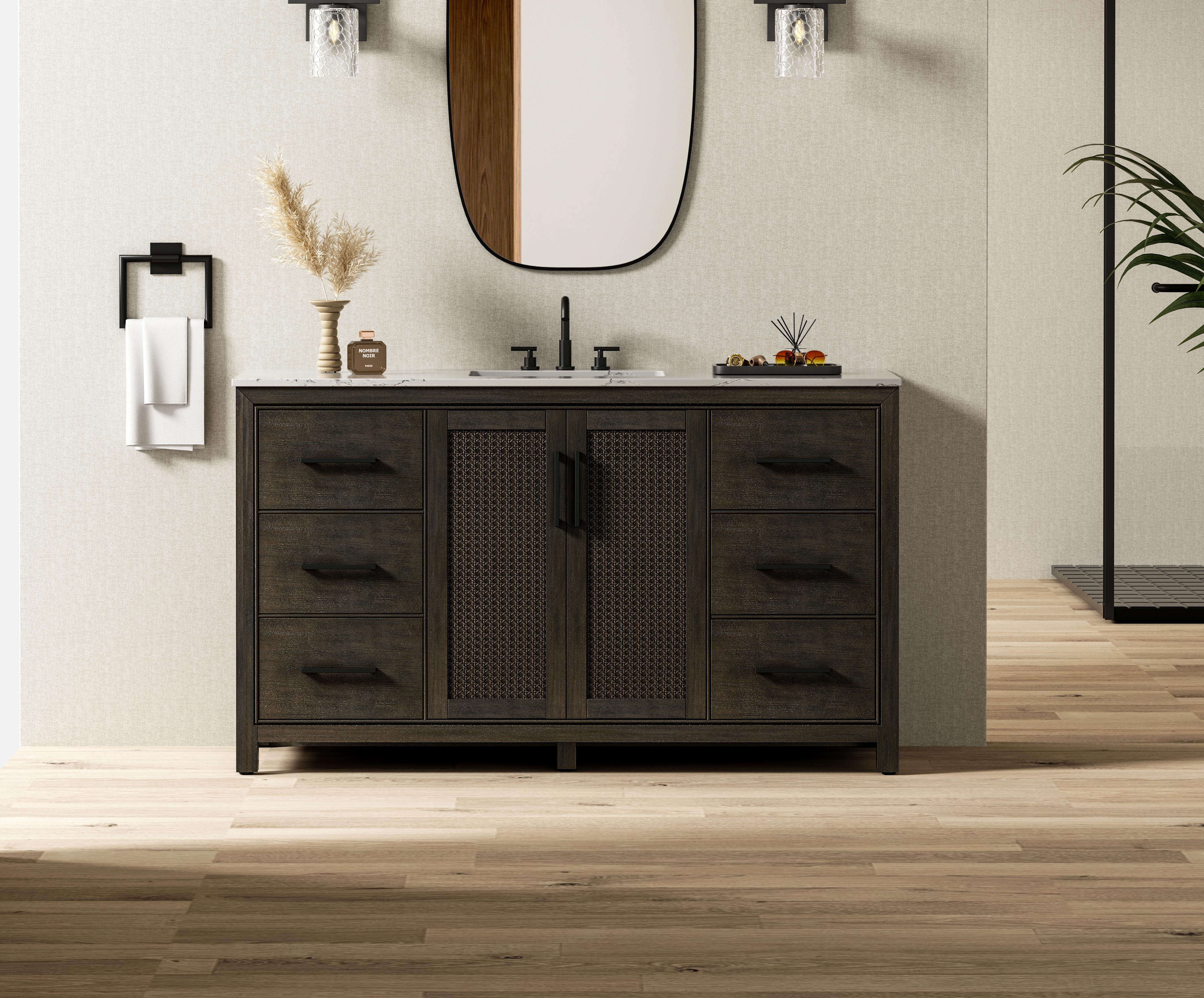 Modern Fitting 60 Inch Single Bathroom Vanity In Chocolate Oak with 4 Finish Options